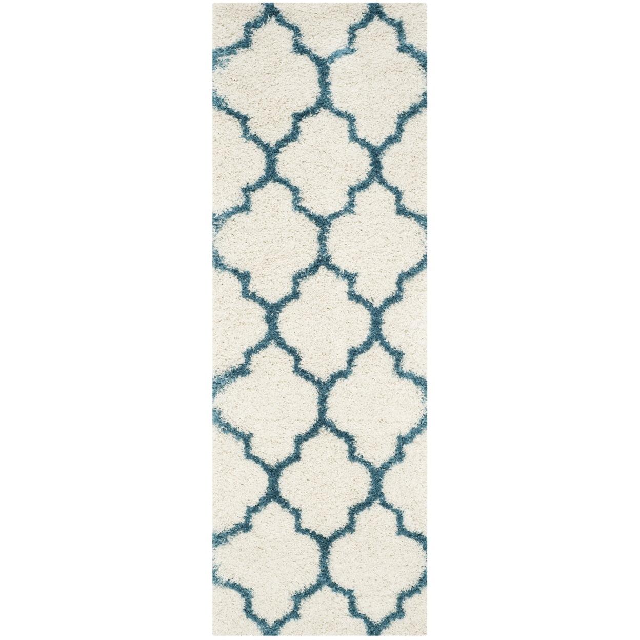 Ivory and Blue High Pile Shag Kids Runner Rug