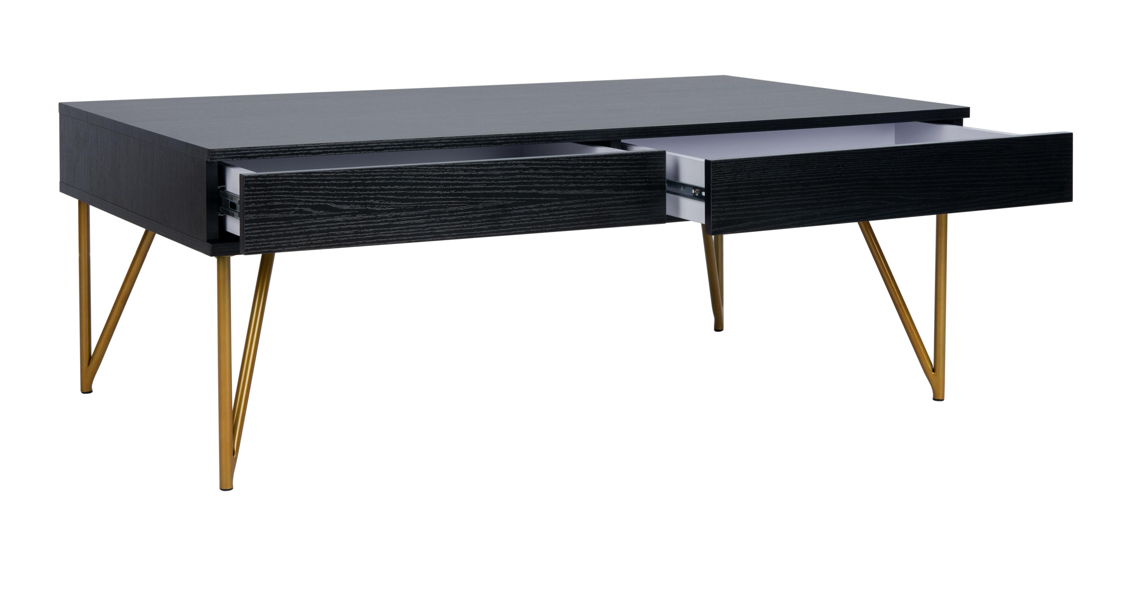 Rectangular Black and Gold Wood Metal Coffee Table with Storage