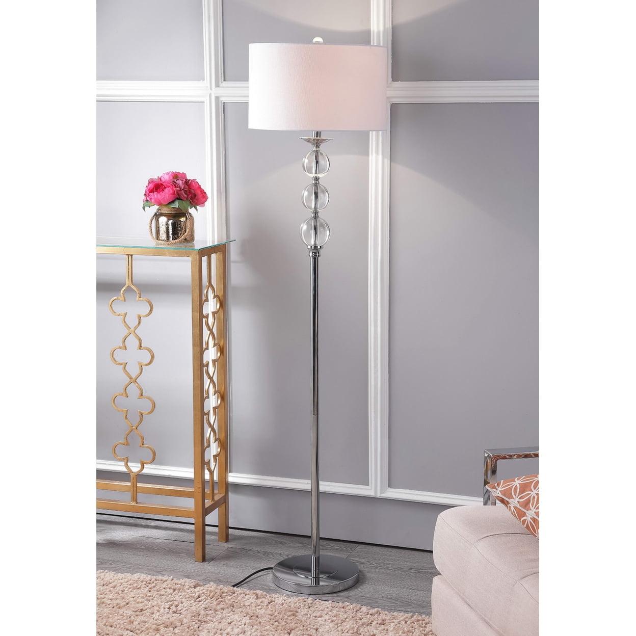 Silver Arc Crystal Globe 61" Floor Lamp with White Cotton Shade