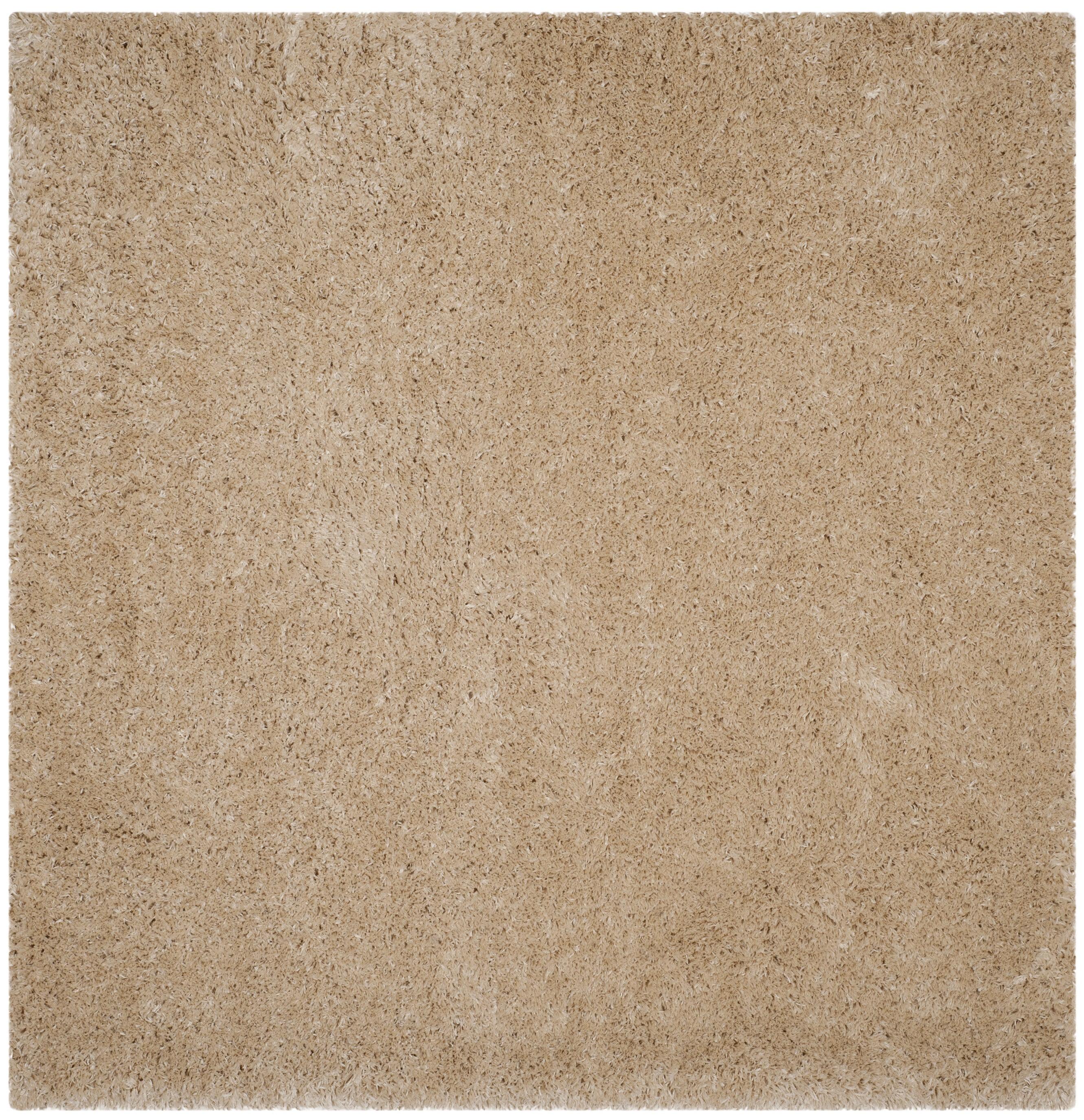 Light Beige Square Synthetic Shag Area Rug, 5'1" x 5'1"