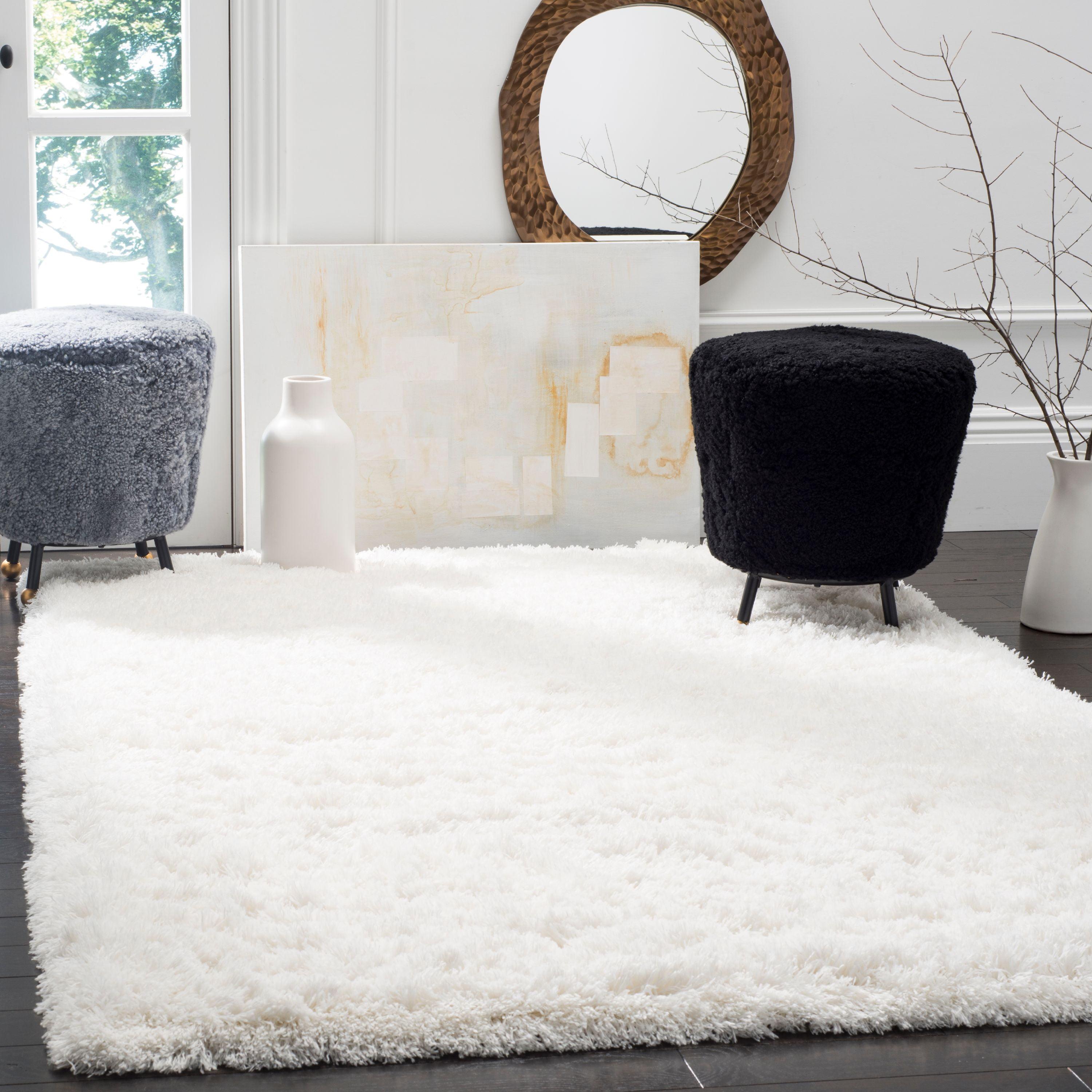 Polar Shag PSG800 Power Loomed Indoor Accent Rug - 4'x4' - White - Safavieh