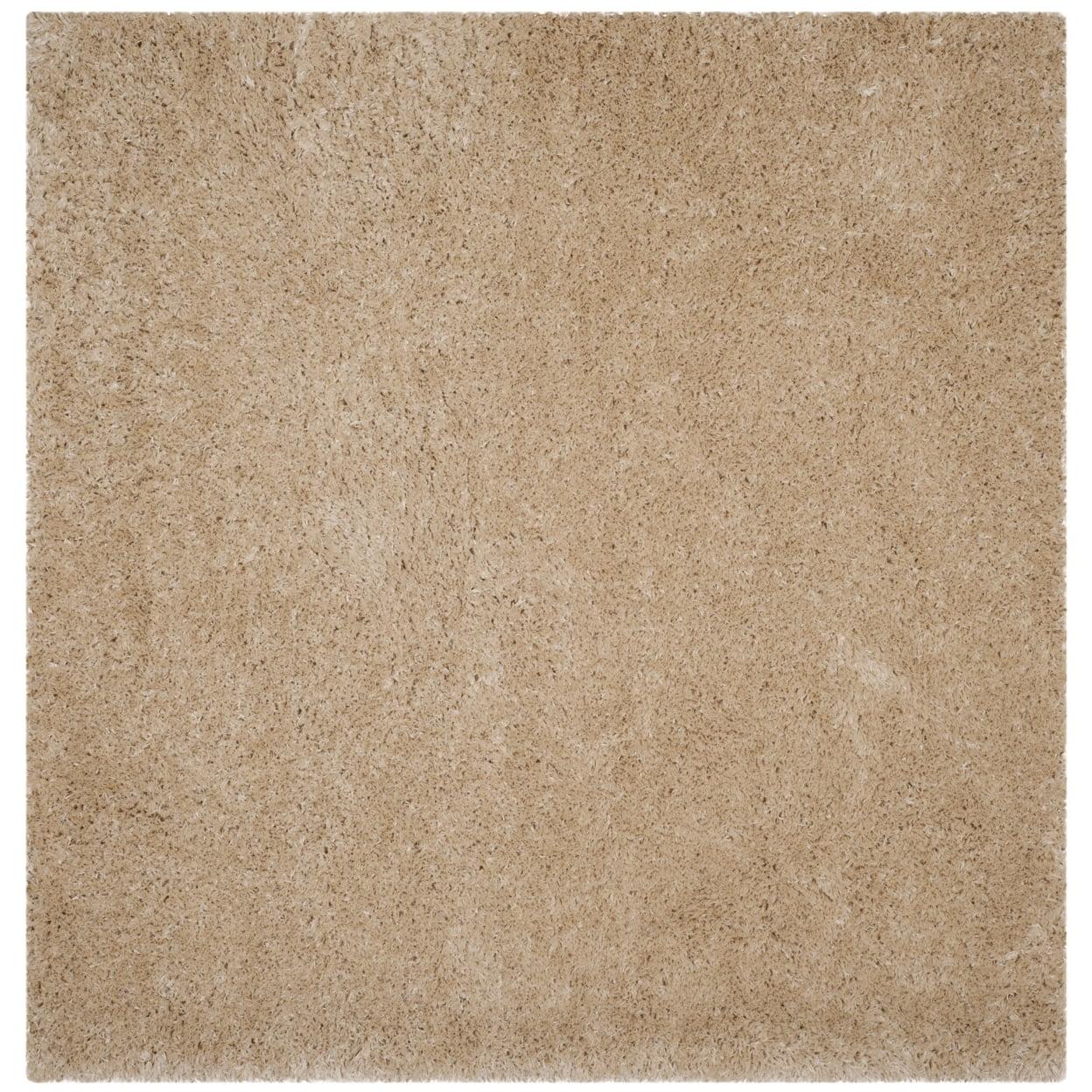 Luxurious Light Beige 4' Square Shag Area Rug