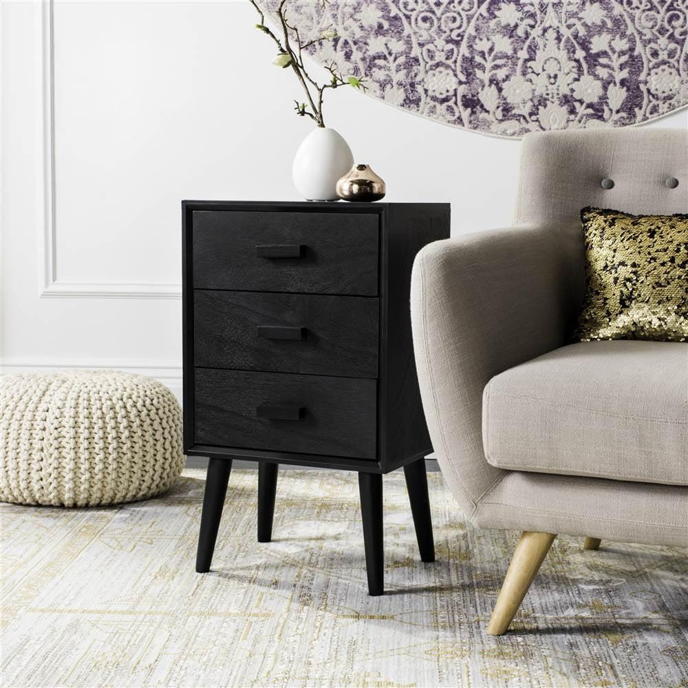 Pomona Black Pine Wood 3-Drawer Accent Chest