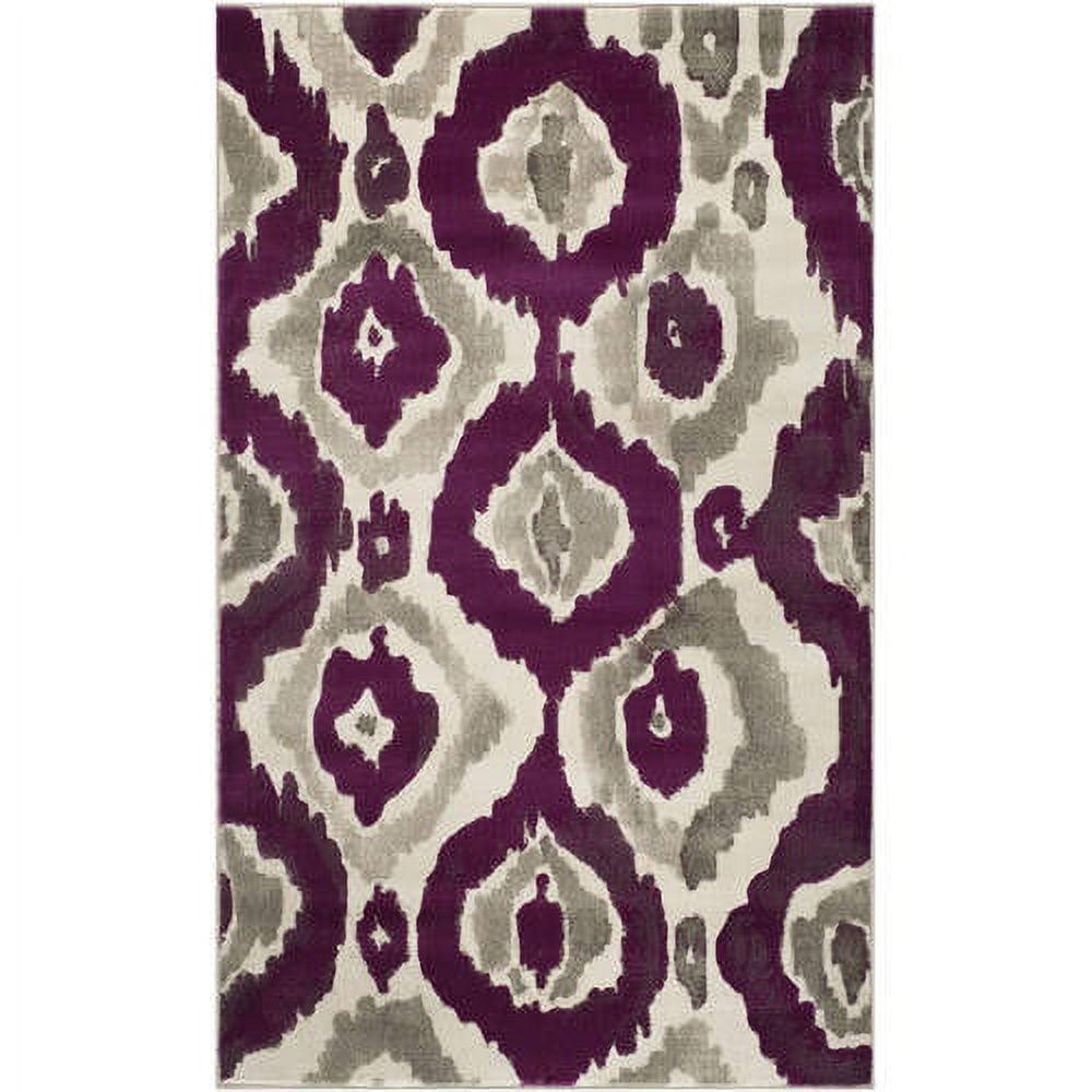 Ivory and Purple Floral Synthetic Rectangular Area Rug