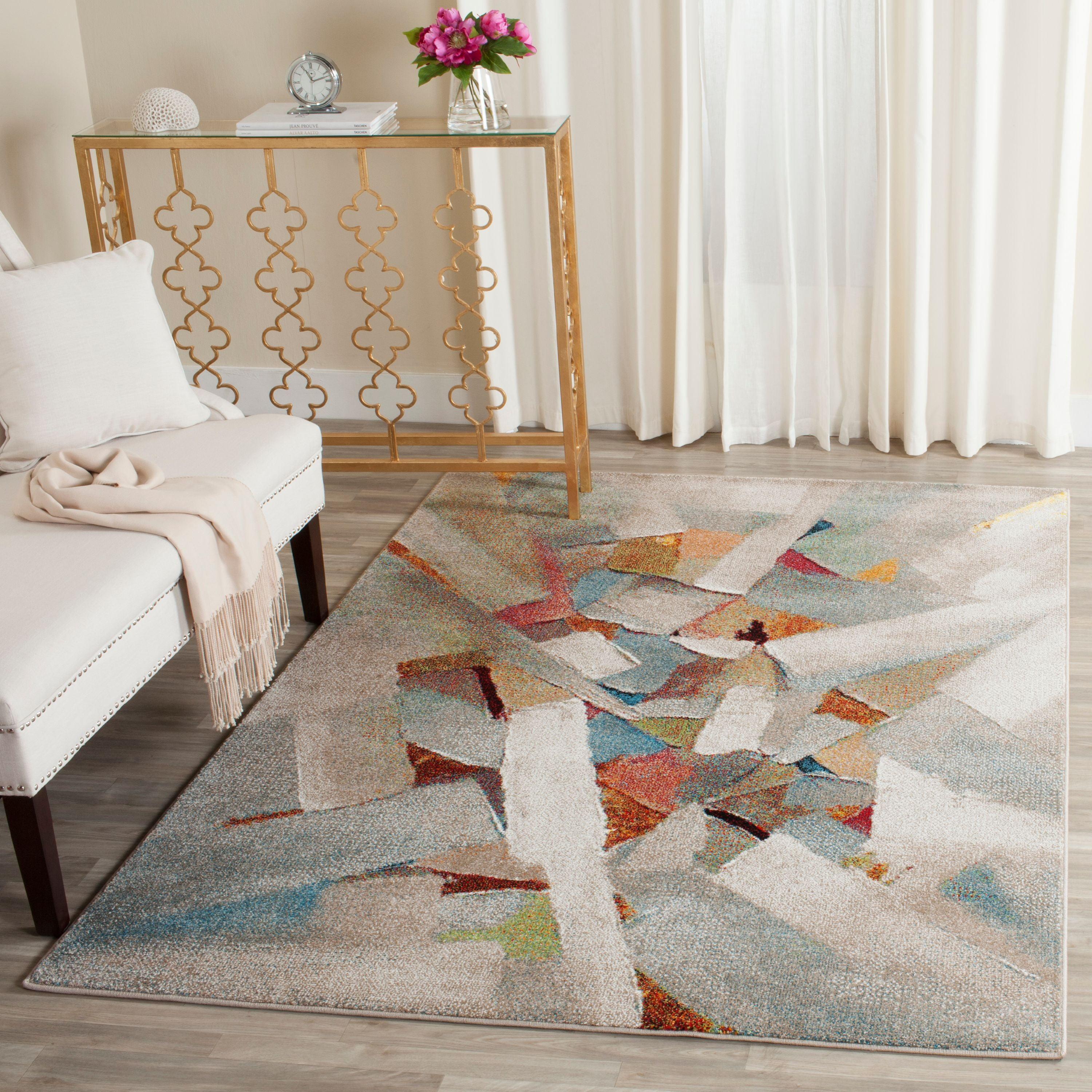 Porcello 6'7" Square Gray and Multicolor Abstract Area Rug