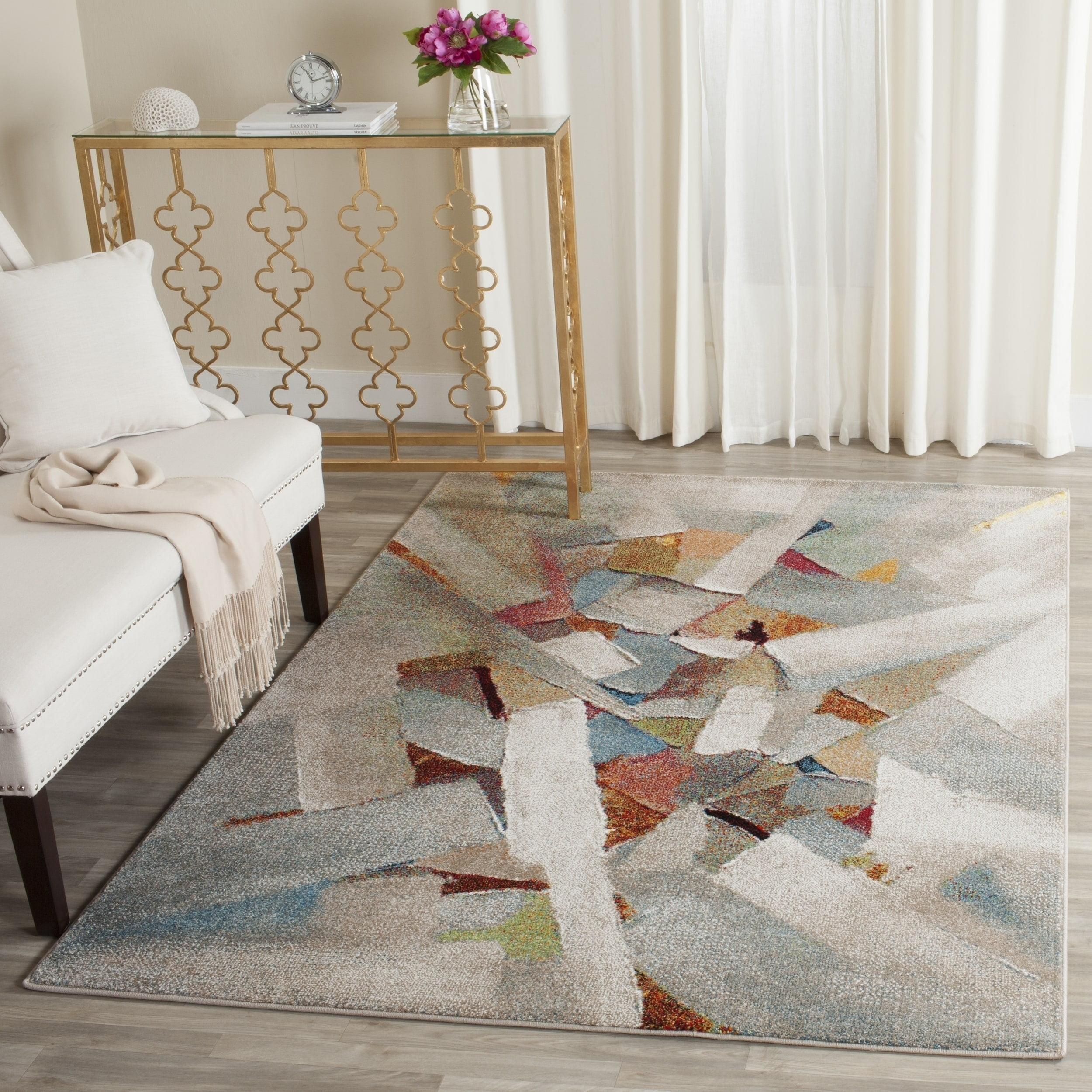 Gray Floral Abstract Synthetic Area Rug 6'7" x 9'