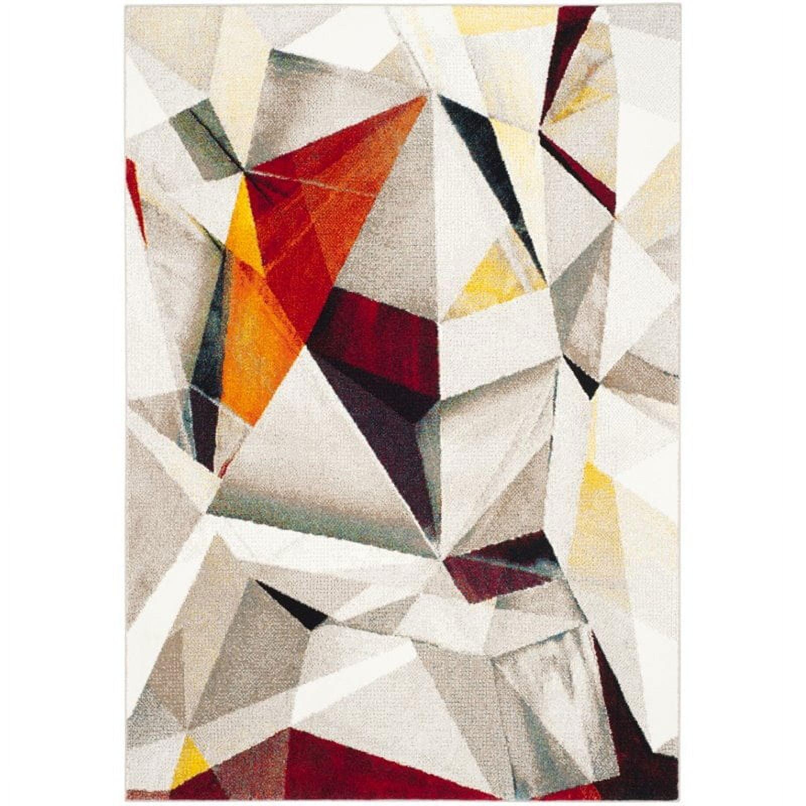 Light Grey and Orange Abstract Geometric Area Rug