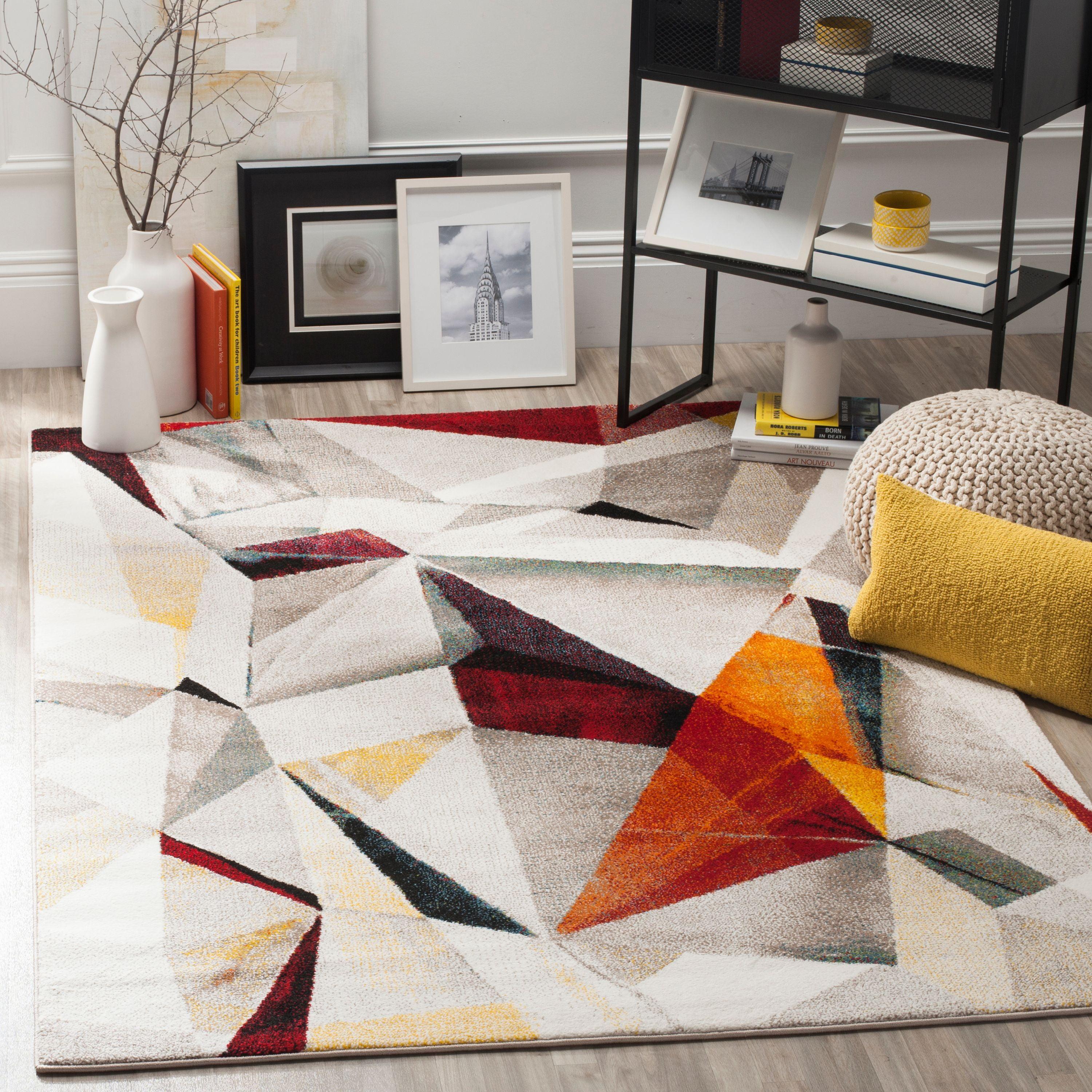 SAFAVIEH Porcello Karenza Abstract Prism Area Rug, Light Grey/Orange, 9' x 12'