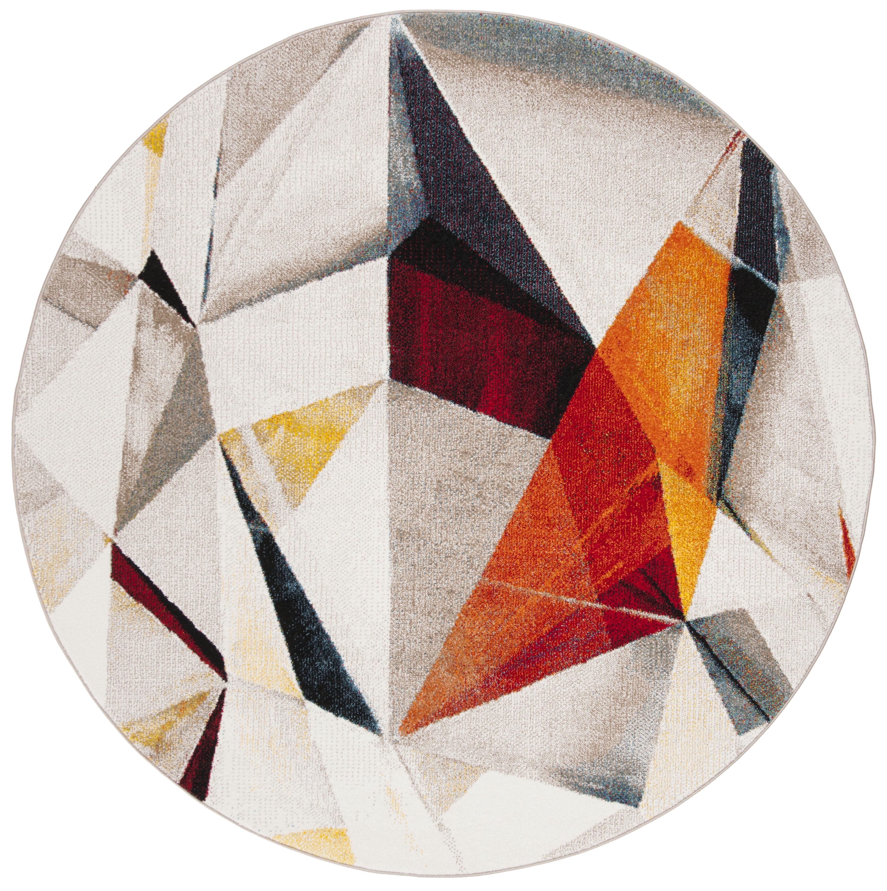 Porcello PRL6940 Power Loomed Indoor Accent Rug - 4' Round - Light Grey/Orange - Safavieh