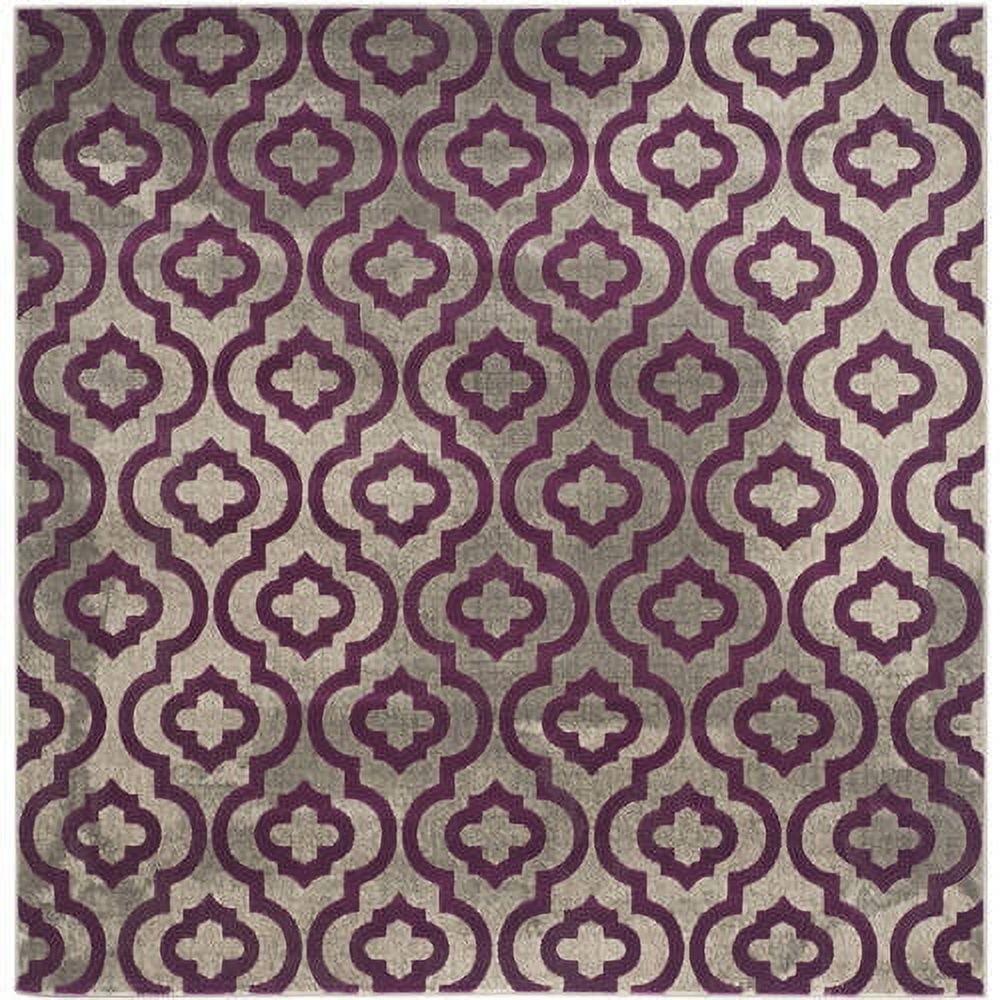 Light Grey and Purple Floral Synthetic Area Rug