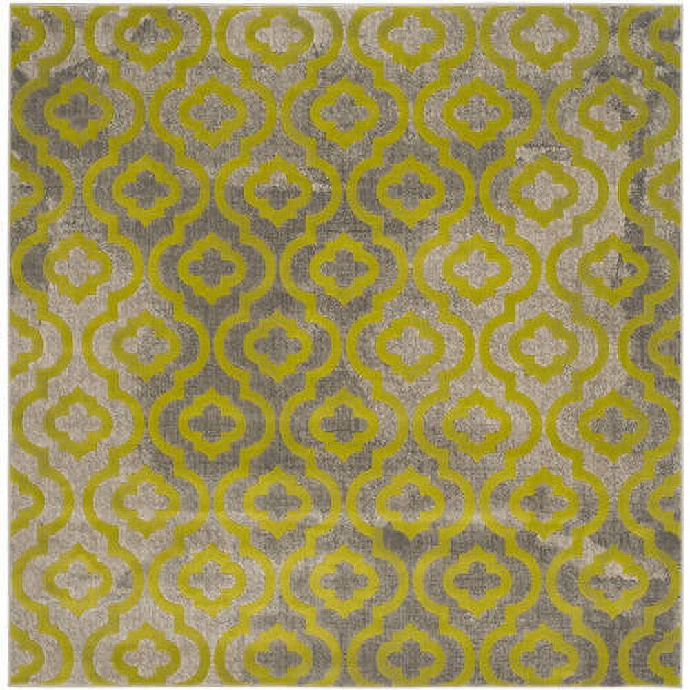 Light Grey and Green Floral Synthetic Area Rug, 3' x 5'