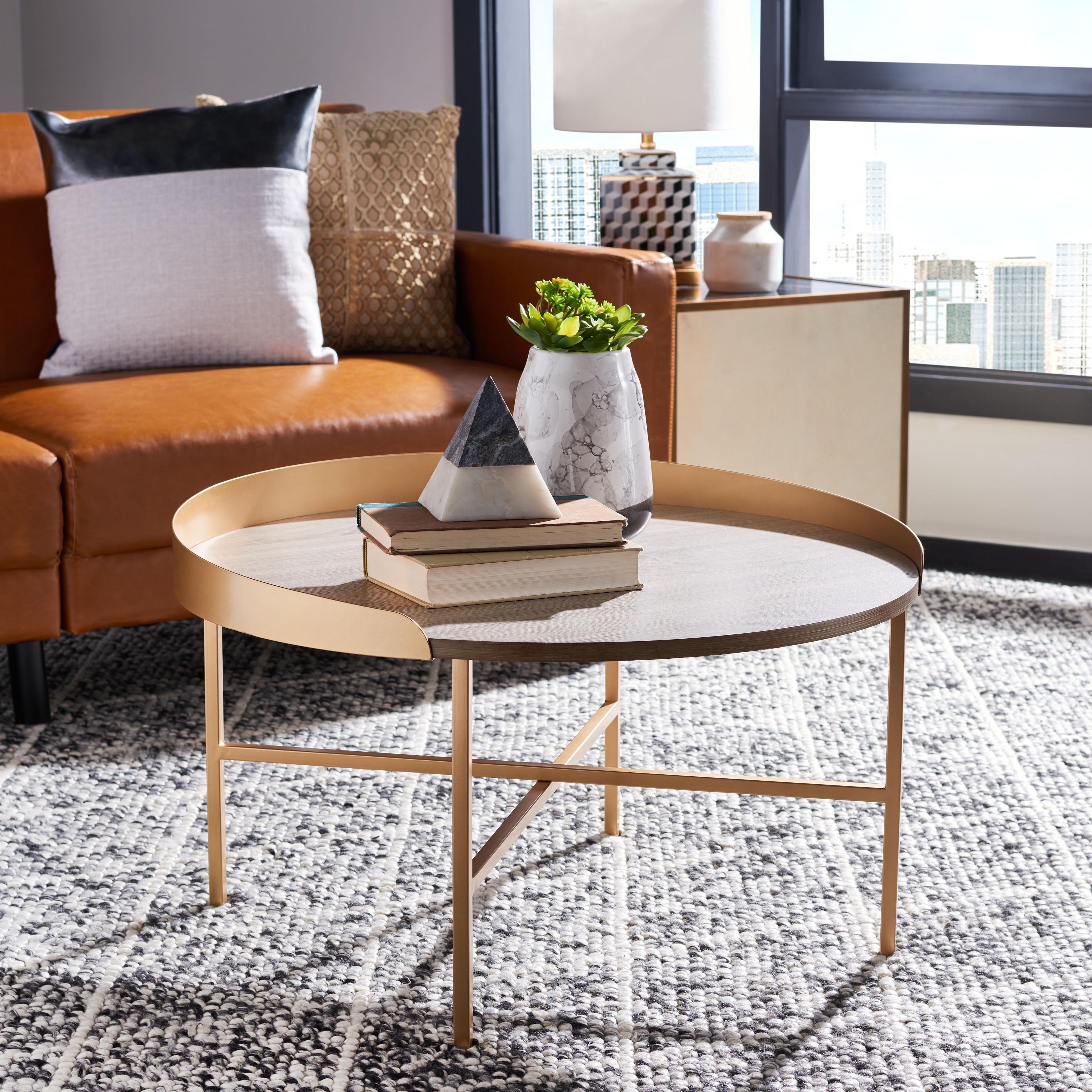 Prague Round Light Grey Oak and Gold Coffee Table