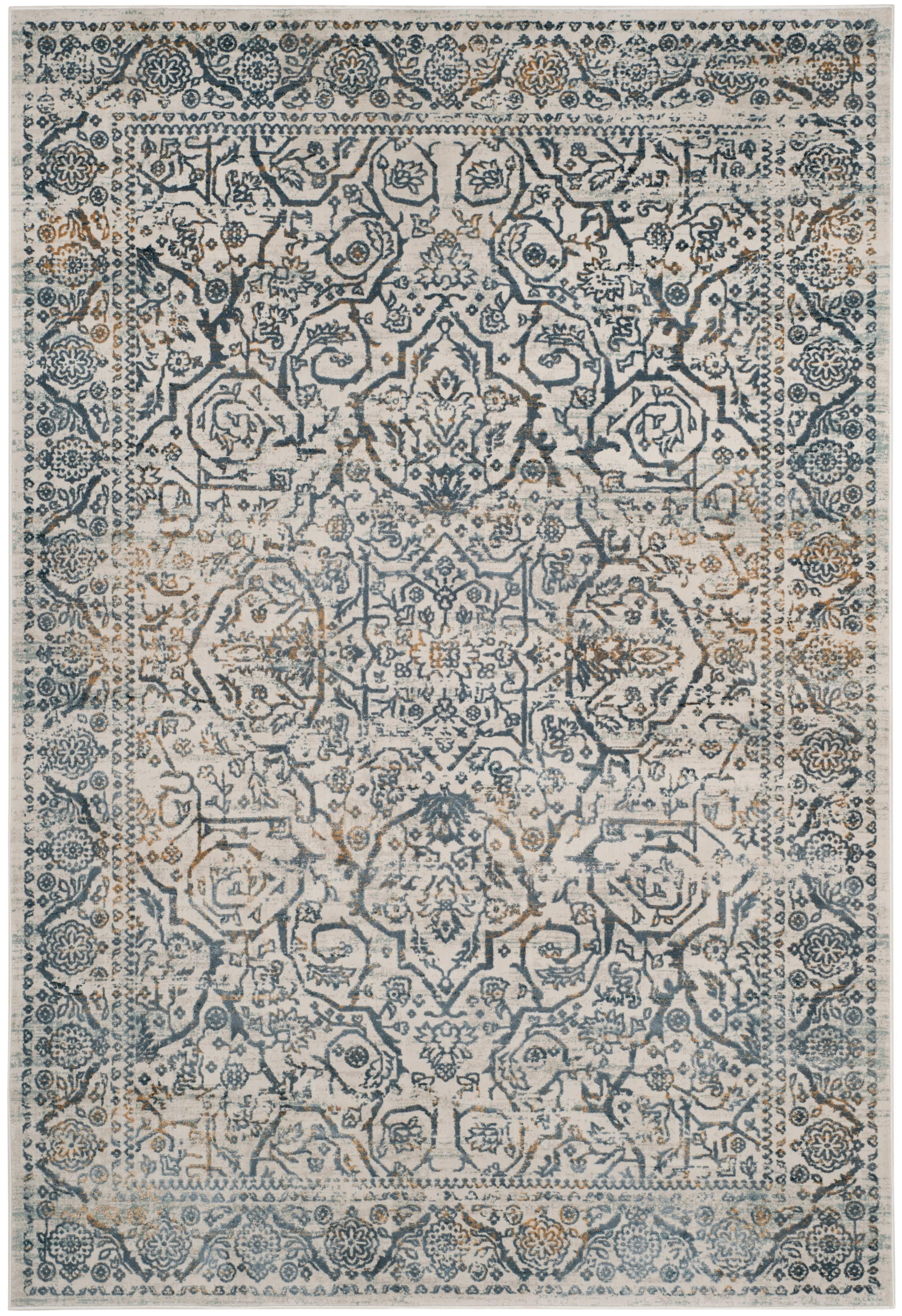 SAFAVIEH Princeton Xavier Floral Bordered Area Rug, Cream/Slate, 5'1" x 7'6"