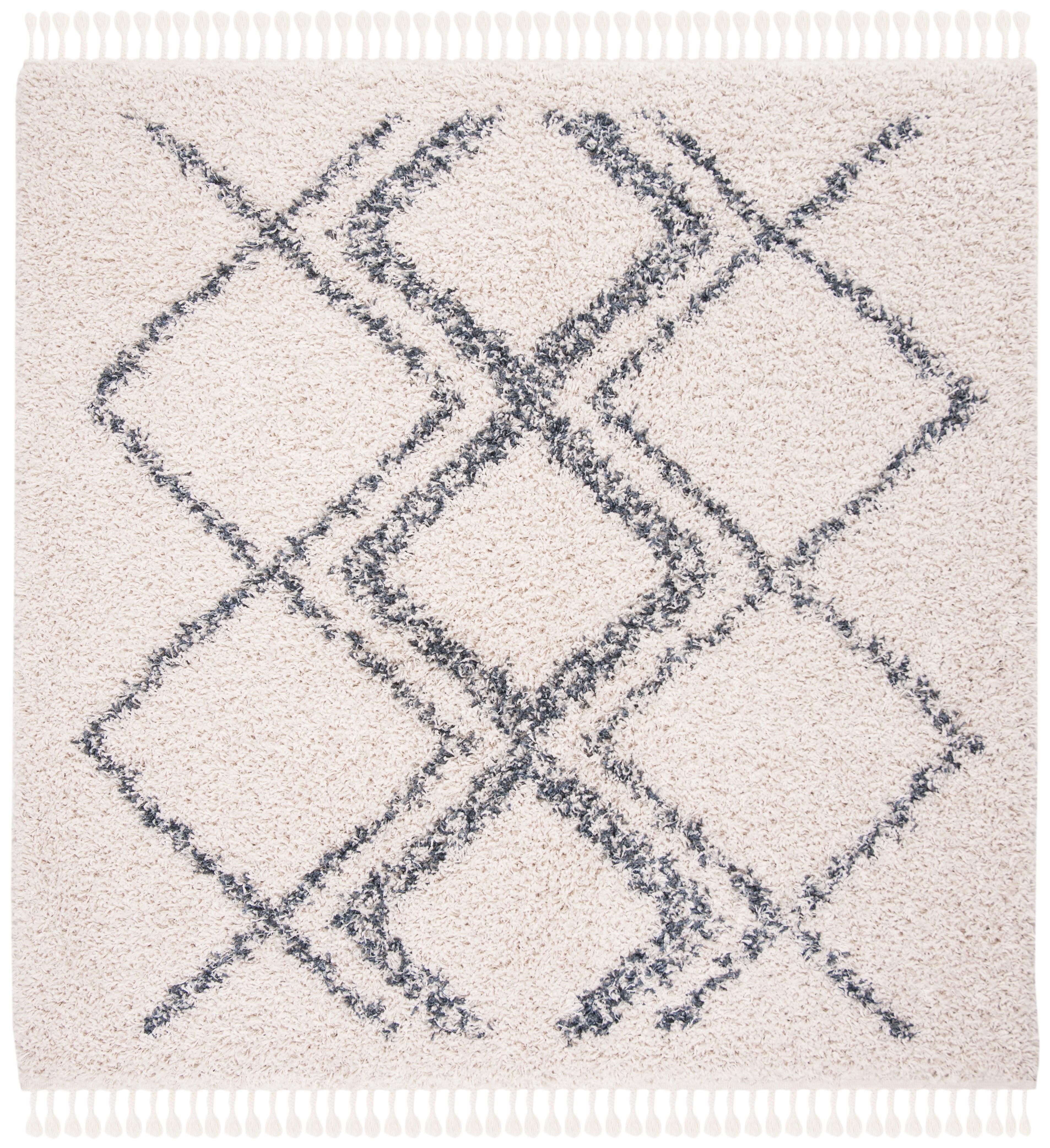 Pro Lux Shag PLX432 Power Loomed Area Rug - Cream/Blue - 5'1"x5'1" - Safavieh.