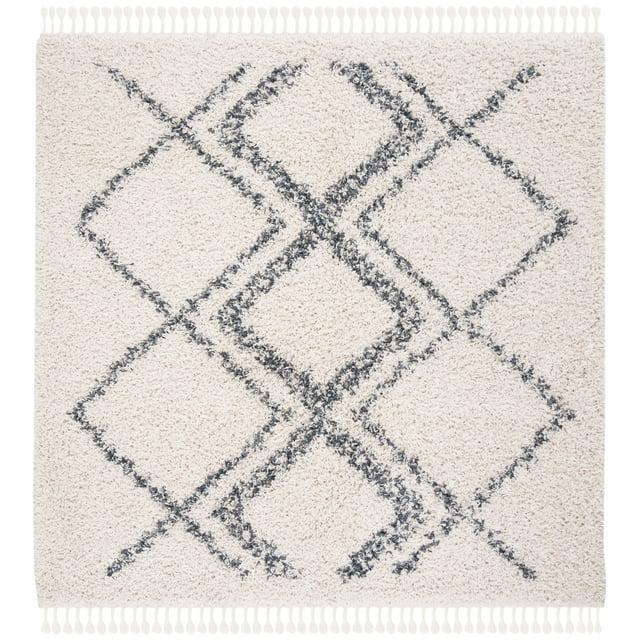 Pro Lux Shag PLX432 Power Loomed Area Rug - Cream/Blue - 5'1"x5'1" - Safavieh.