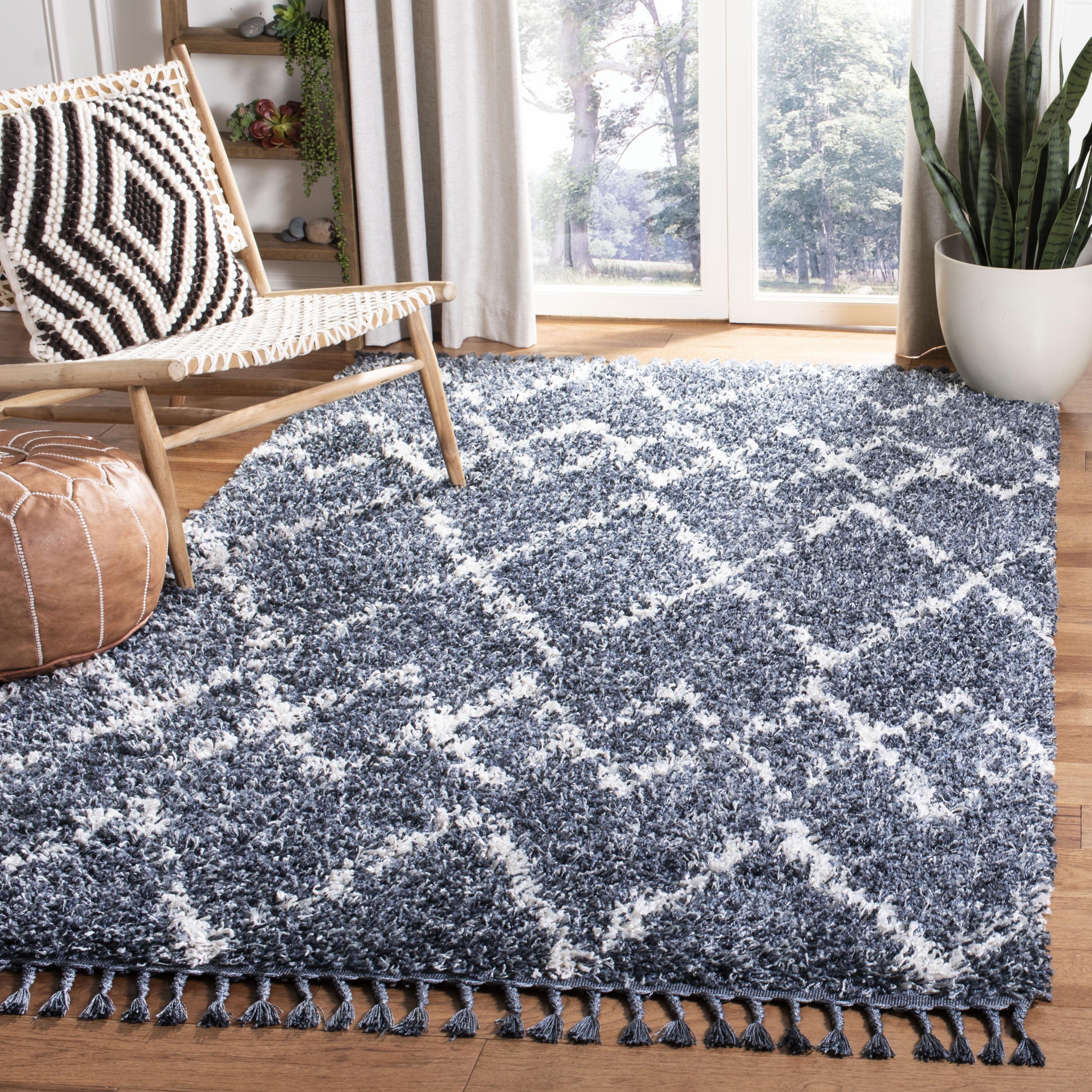 Pro Lux Shag PLX434 Power Loomed Indoor Area Rug - 5'x8' - Blue/Creme - Safavieh
