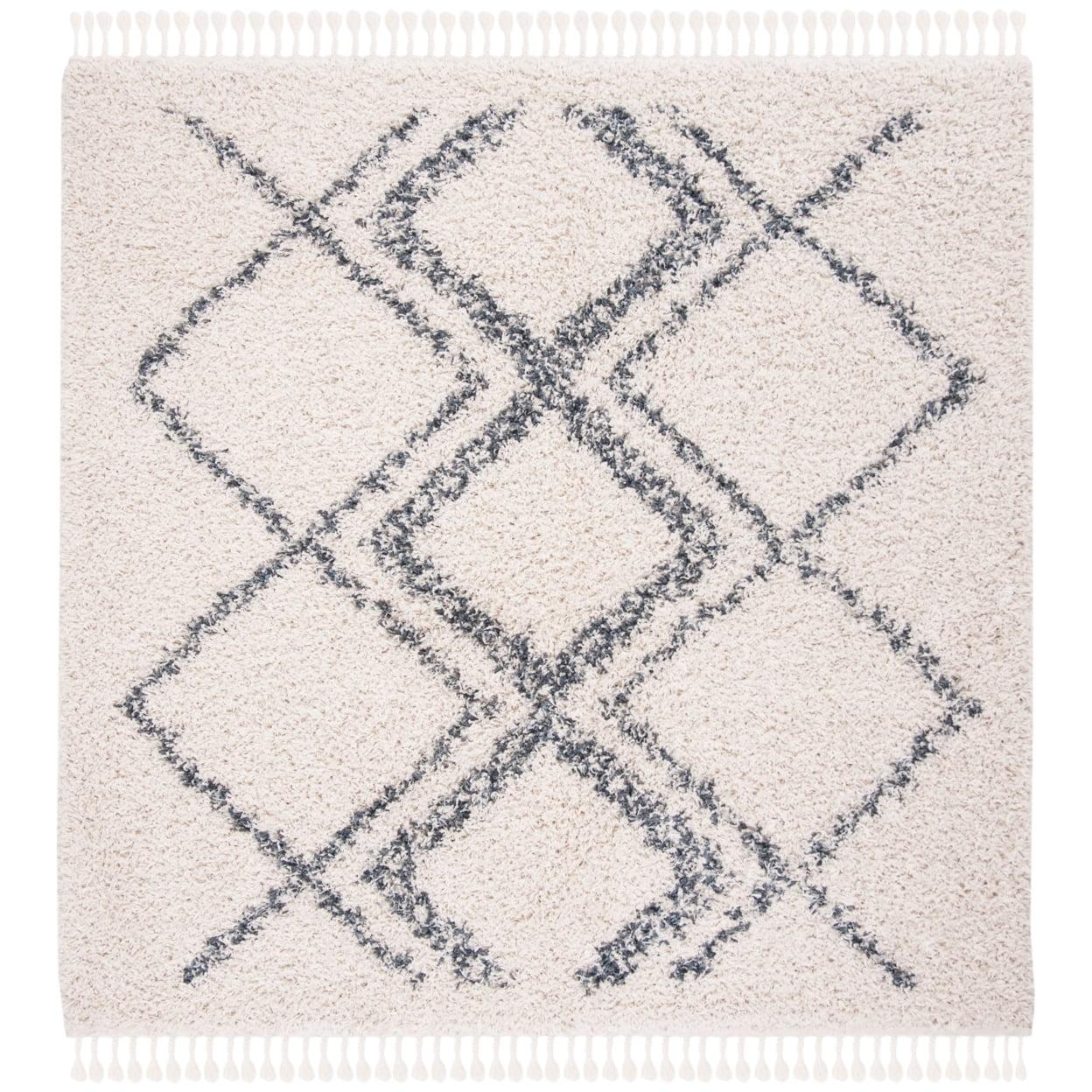 Pro Lux Shag PLX432 Power Loomed Area Rug - Cream/Blue - 5'1"x5'1" - Safavieh.