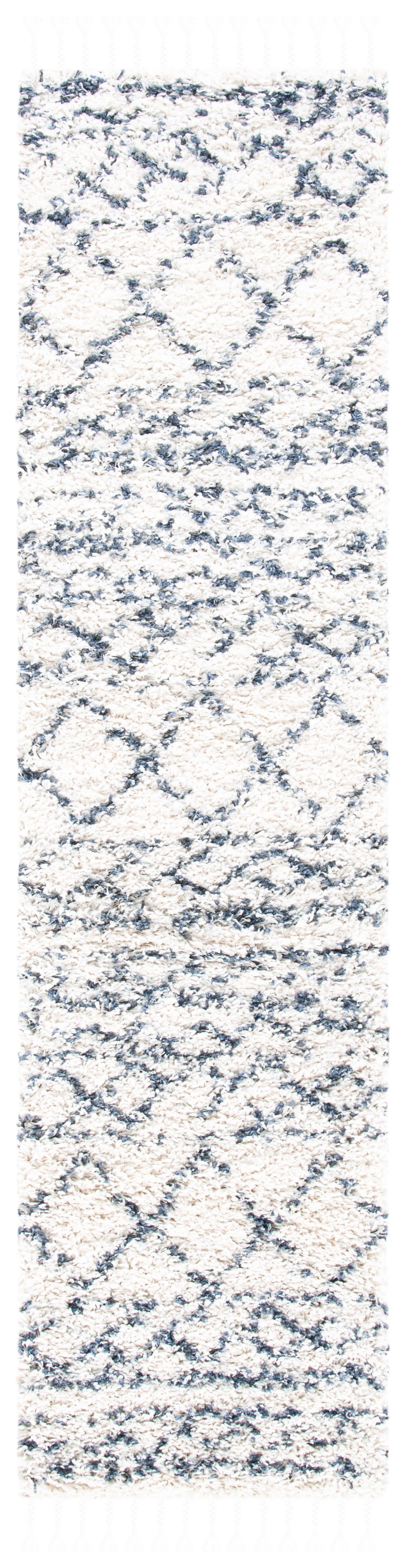 Pro Lux Shag PLX436 Power Loomed Runner Rug - Ivory/Blue - 2'x8' - Safavieh.