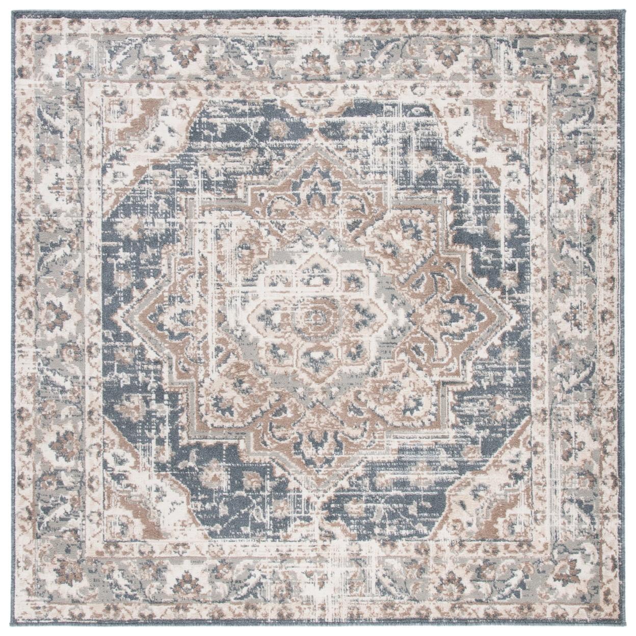 Modern Beige Square Synthetic 6'7" Stain-Resistant Rug