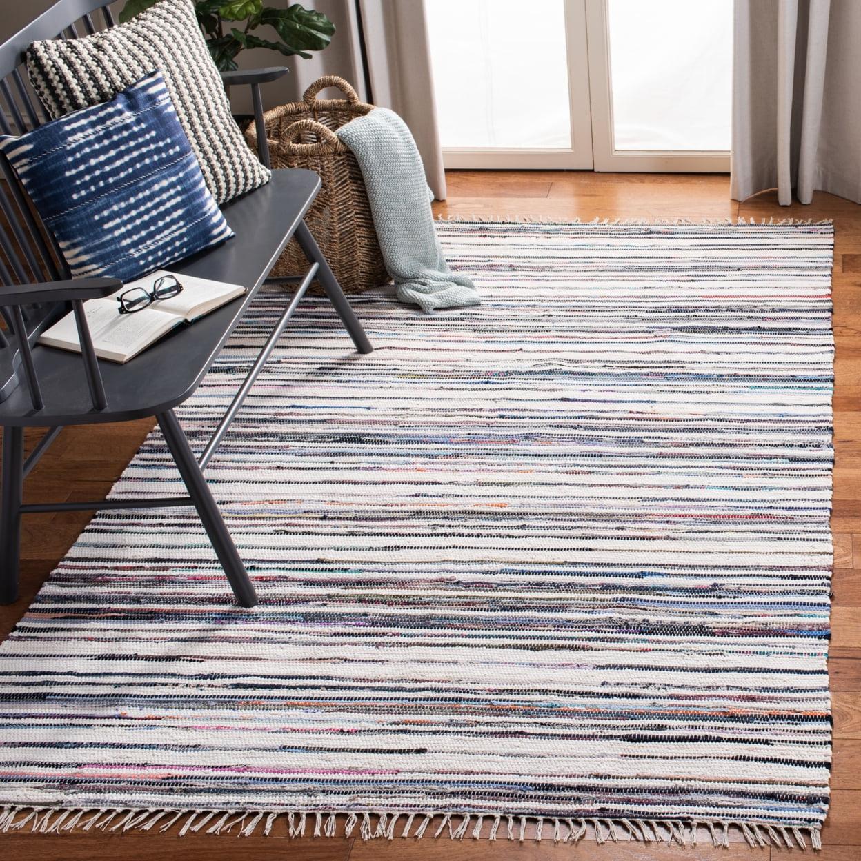 Rag Rug RAR126 Hand Woven Indoor Area Rug - 5'x8' - Ivory/Charcoal - Safavieh