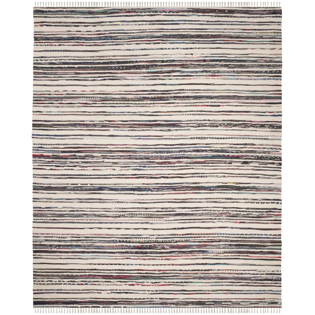 SAFAVIEH Rag Benton Striped Cotton Area Rug, Ivory/Charcoal, 6' x 9'