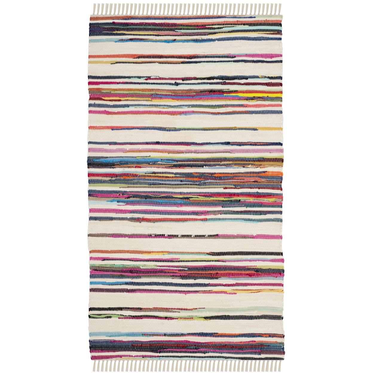 Ivory Striped Hand-Woven Wool Cotton Blend Area Rug, 2'6" x 4'