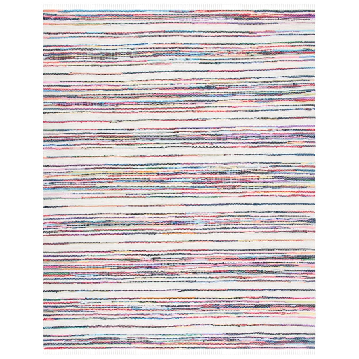 SAFAVIEH Rag Benton Striped Cotton Area Rug, Ivory/Multi, 9' x 12'