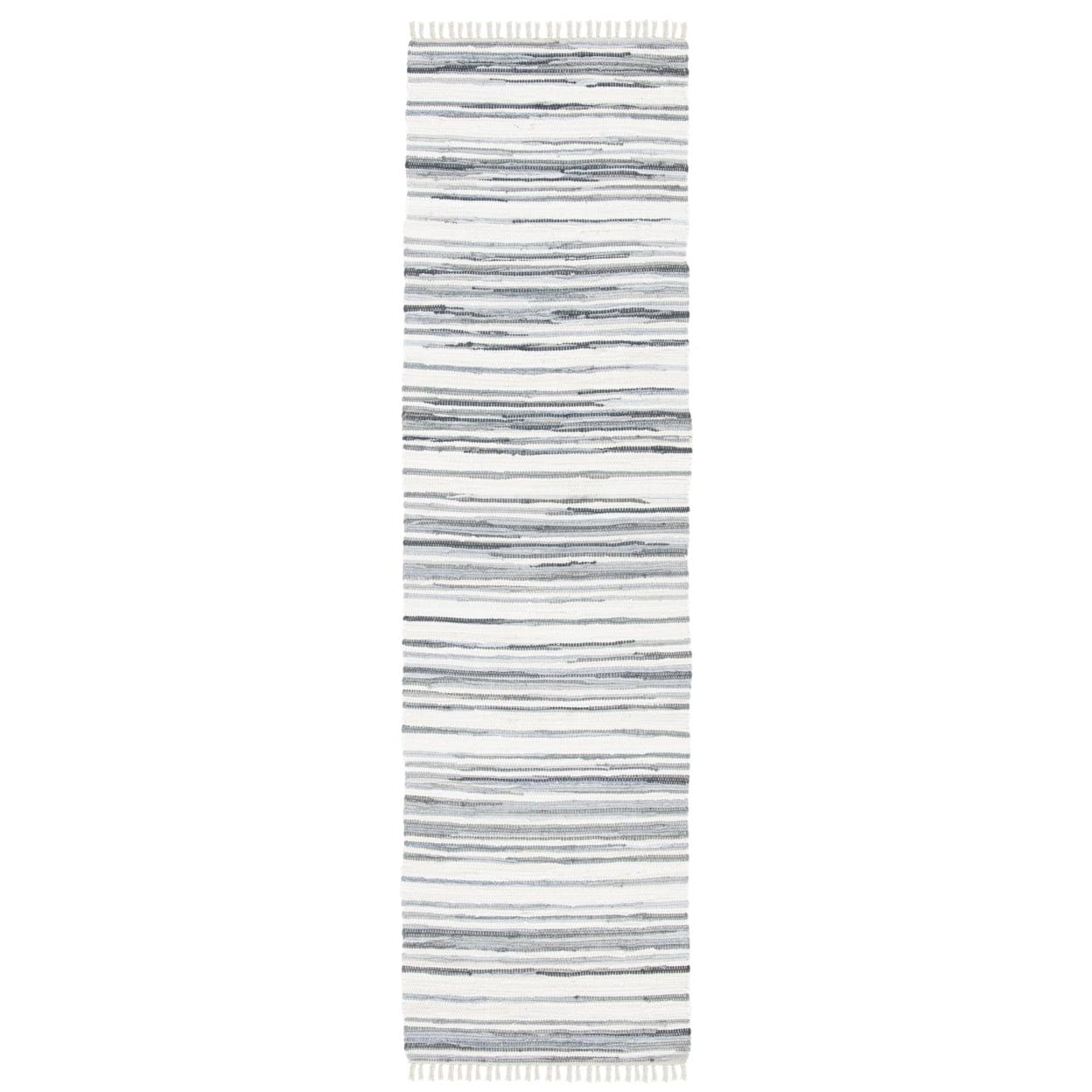 Hand-Woven Stripe Gray and Ivory Wool-Cotton Runner Rug, 2'3" x 10'