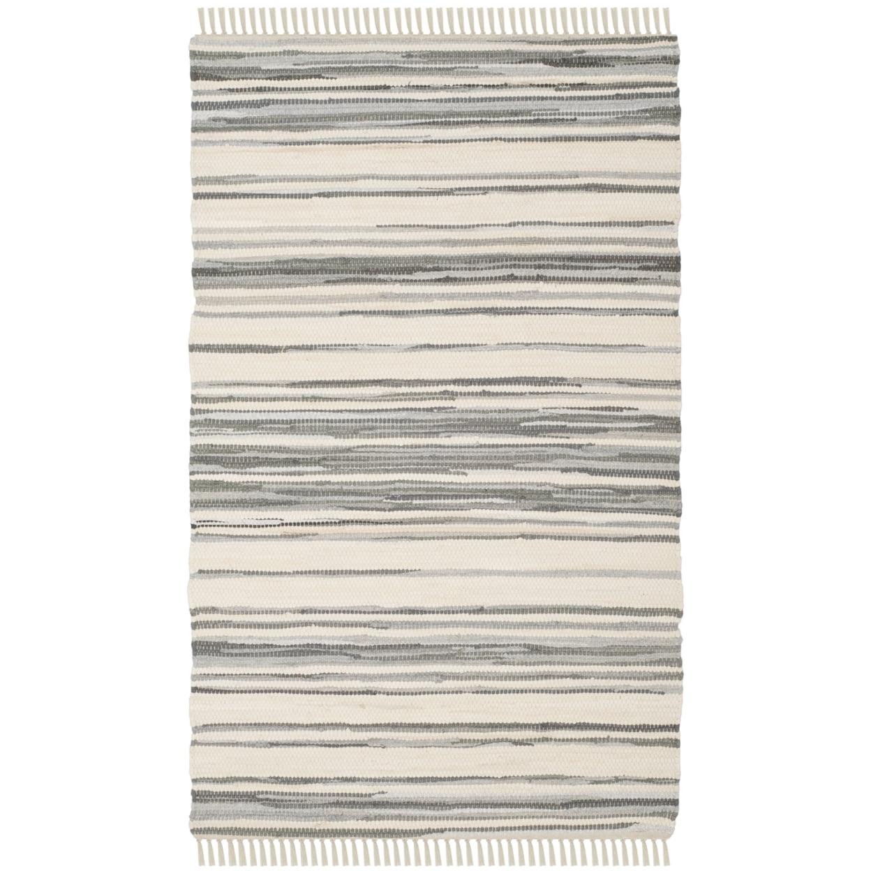 SAFAVIEH Rag Benton Striped Cotton Runner Rug, Ivory/Grey, 2'3" x 5'