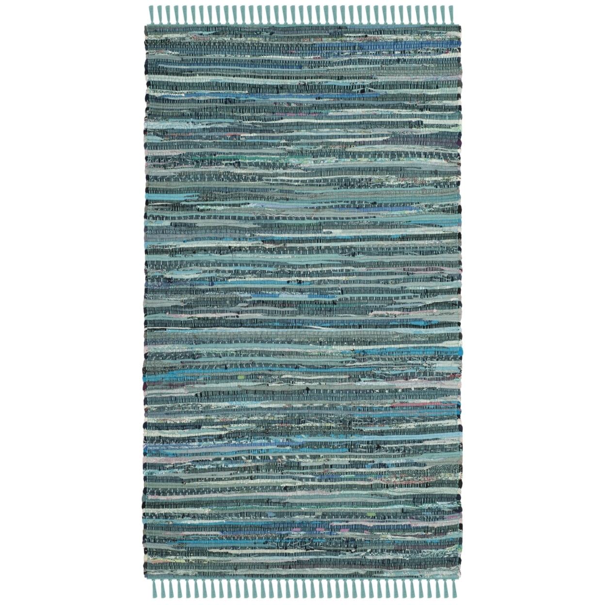 Turquoise Multi-Stripe Handwoven Wool & Cotton Area Rug - 2'6" x 4'