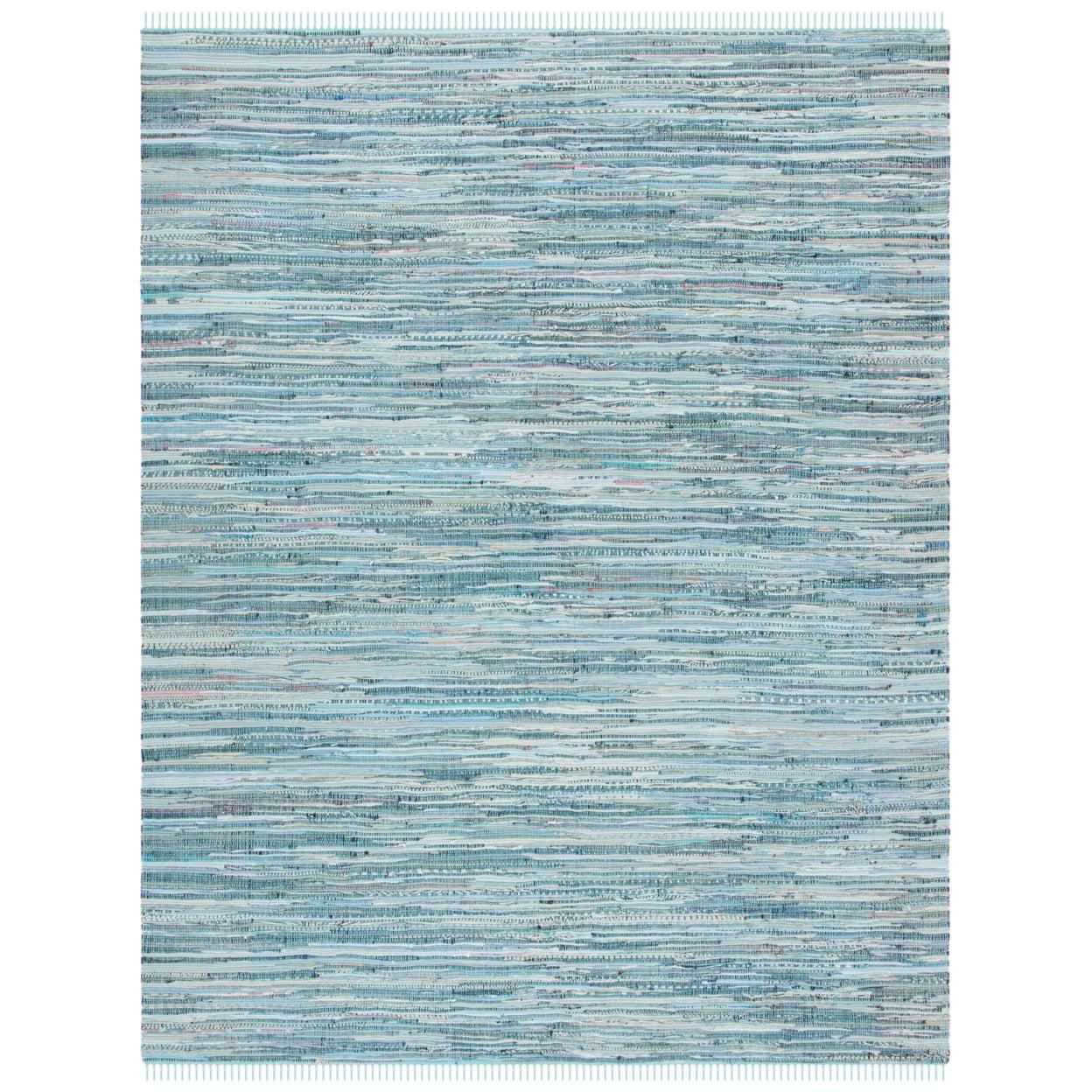 Rag Rug RAR127 Hand Woven Indoor Area Rug - 5'x8' - Turquoise/Multi - Safavieh