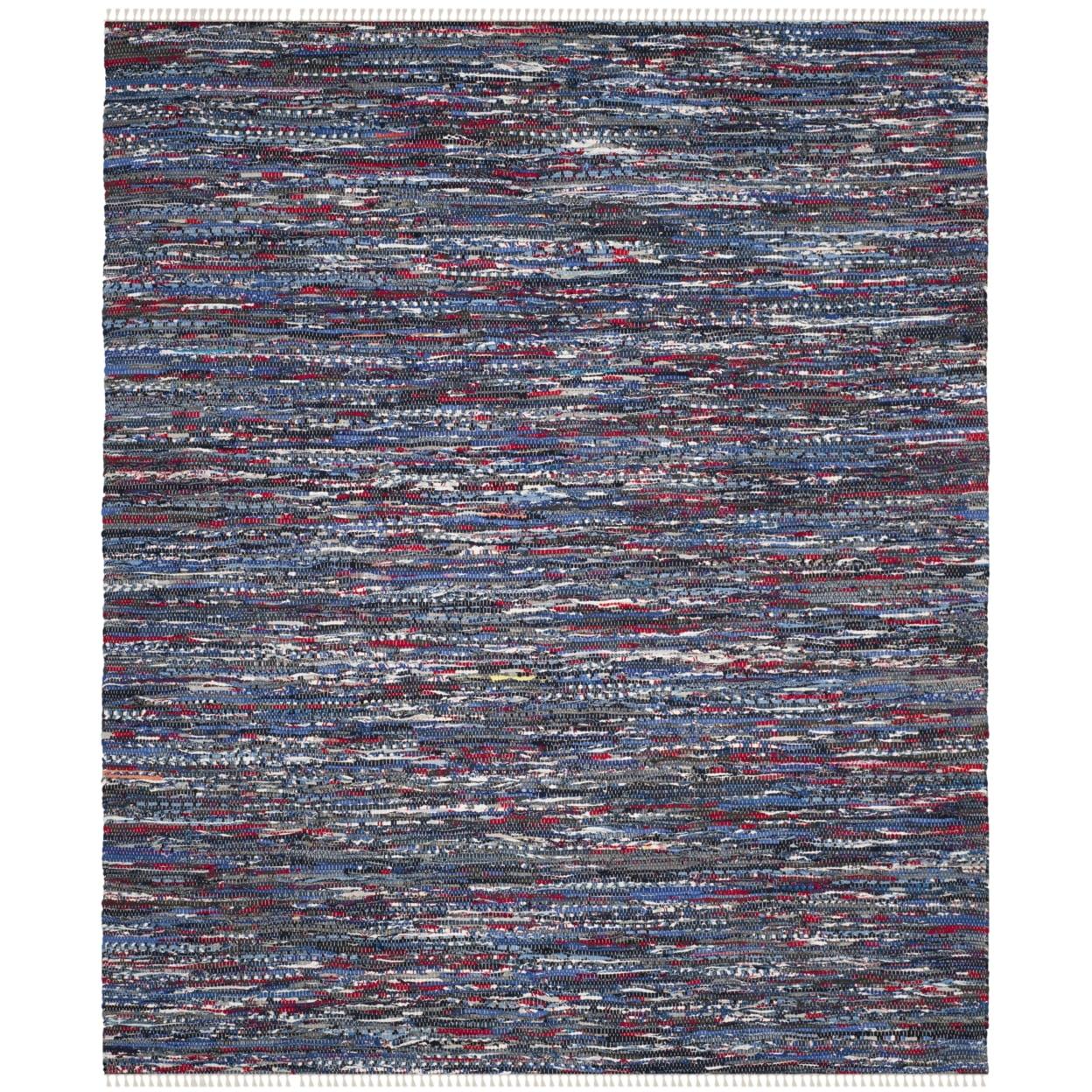 Hand-Woven Striped Cotton Area Rug in Blue, 6' x 9'