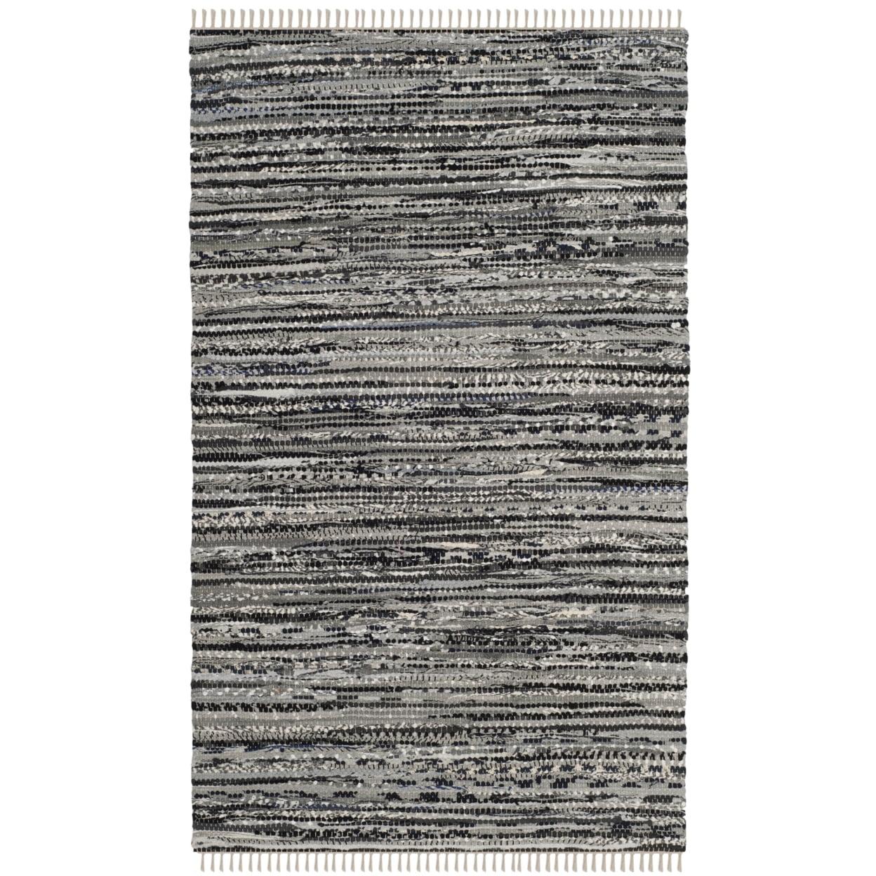 Gray Round Handmade Cotton Stripe Area Rug, 3' x 5'