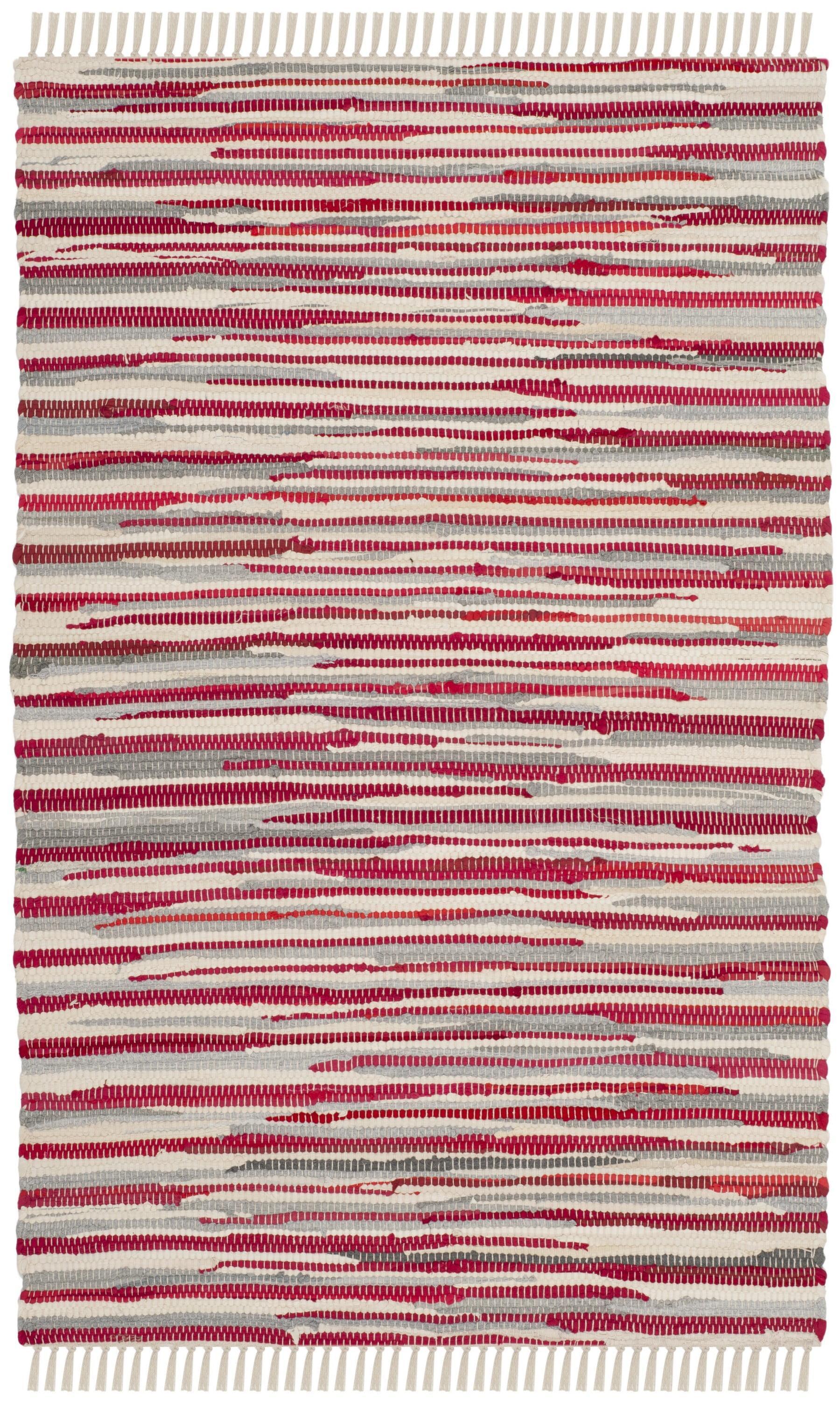 Handmade Boho Stripe Cotton Flat Woven Area Rug, Red 30"x4"