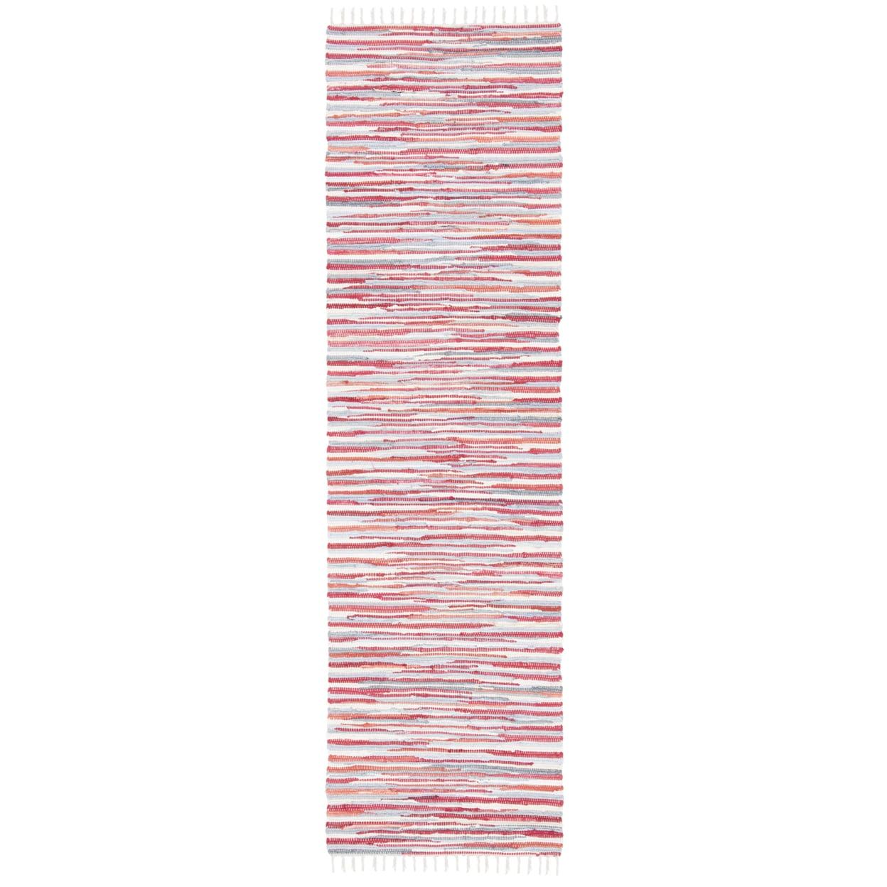 Red and Multicolor Flat Woven Wool Cotton Stripe Runner Rug