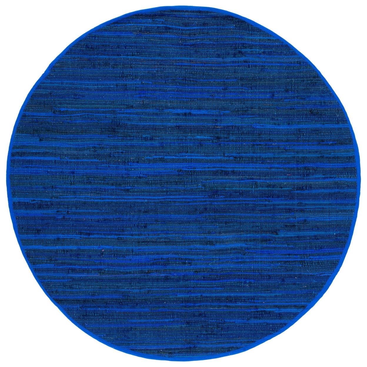 Coastal Charm Handwoven Blue Stripe Round Wool-Cotton Rug, 4' Diameter