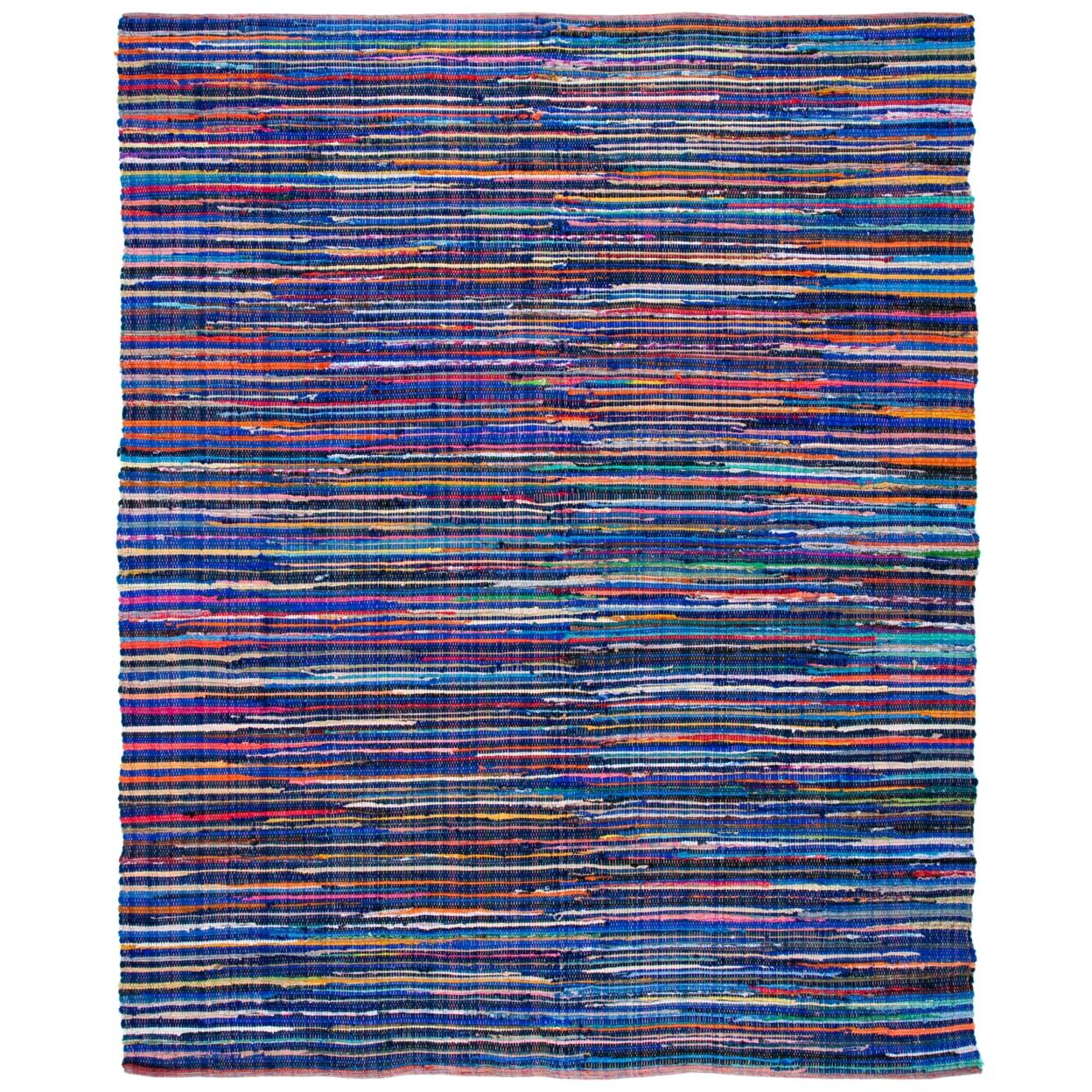 Handmade Boho Stripe Cotton Area Rug 8' x 10' in Blue/Multi