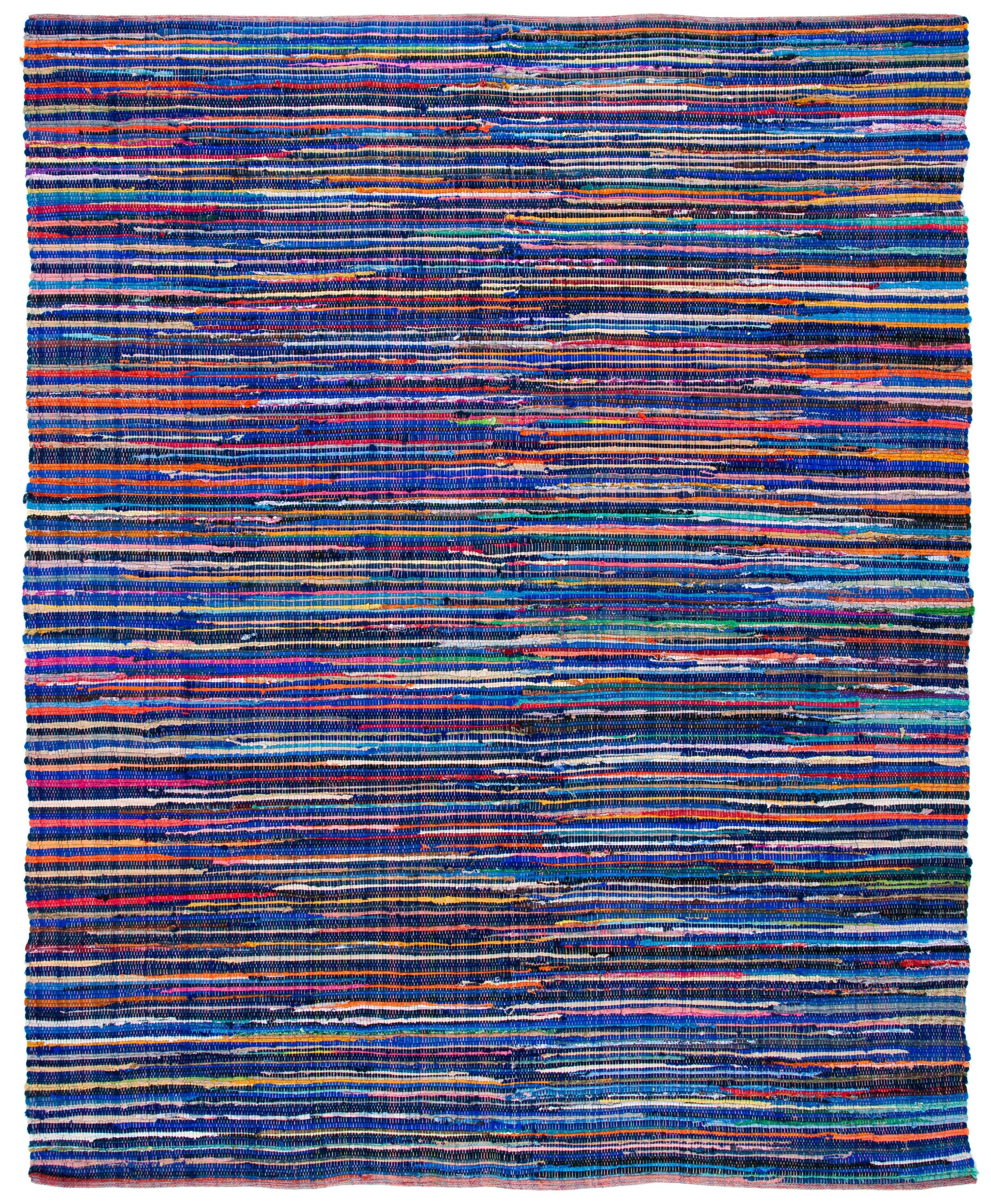Handwoven Striped Blue and Multicolor Cotton Area Rug, 9' x 12'