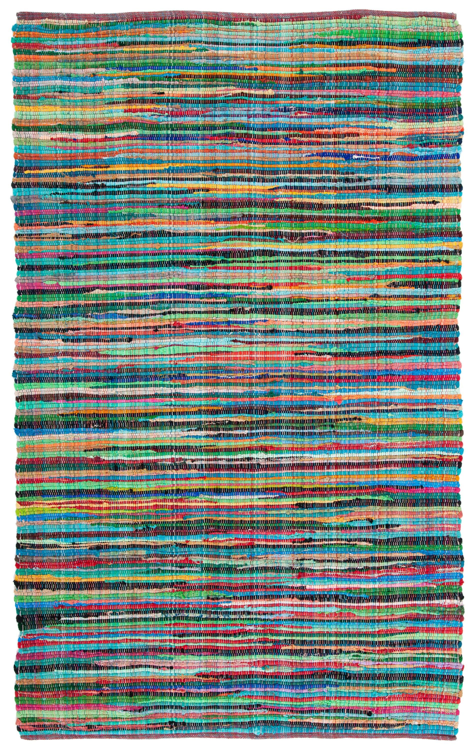 Rag Rug RAR240 Hand Woven Indoor Area Rug - Green/Multi - 5'x8' - Safavieh.