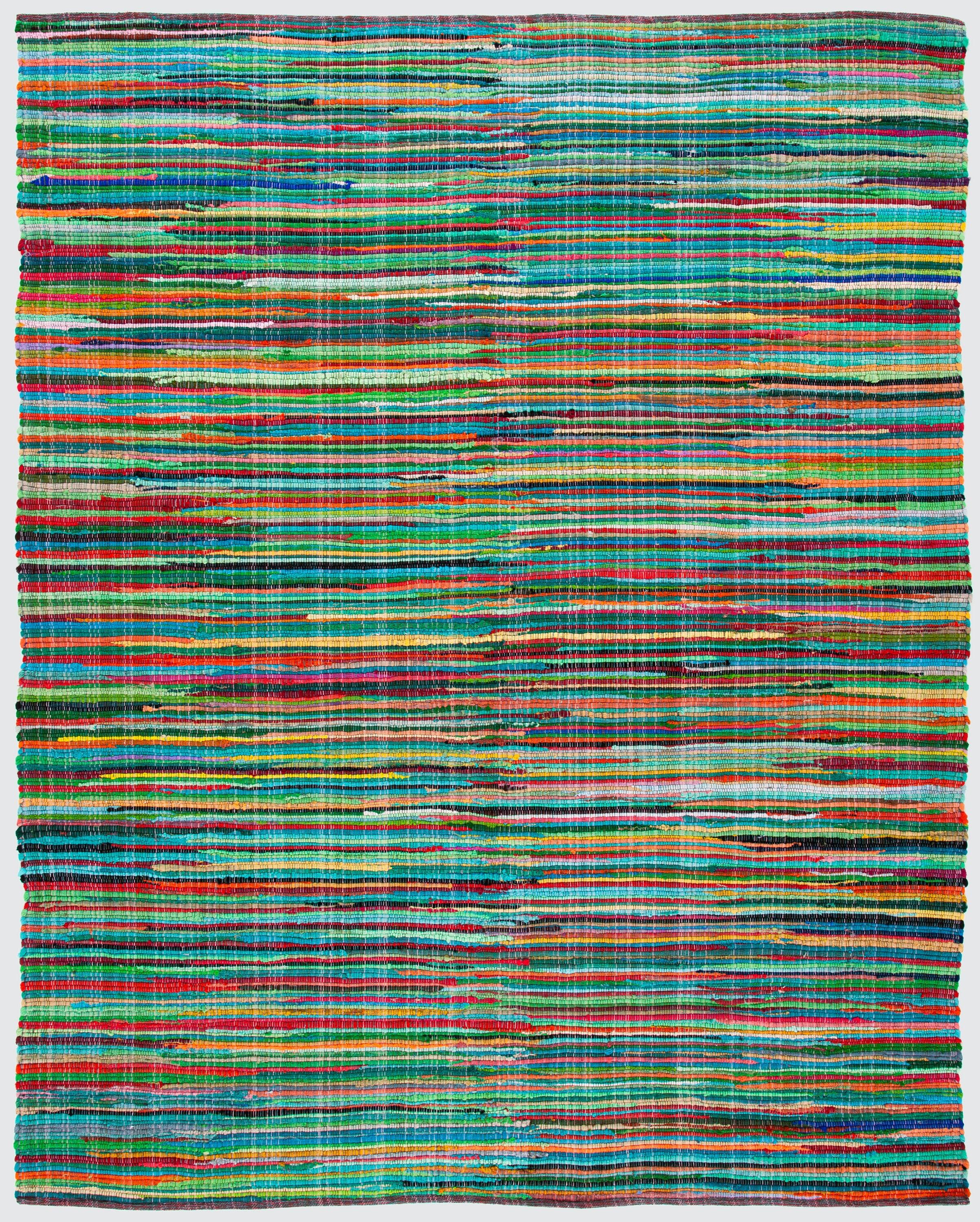 Handwoven Multicolor Striped Wool-Cotton Blend Area Rug, 8' x 10'