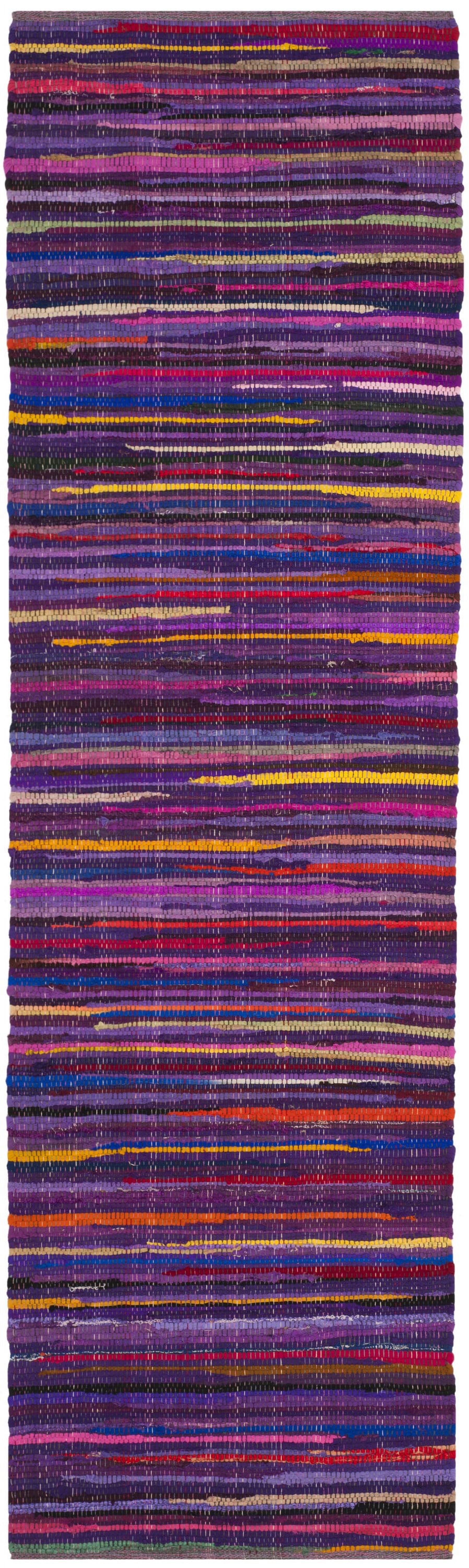 Hand-Woven Purple Striped Flatweave Cotton-Wool Runner Rug, 2'3" x 6'