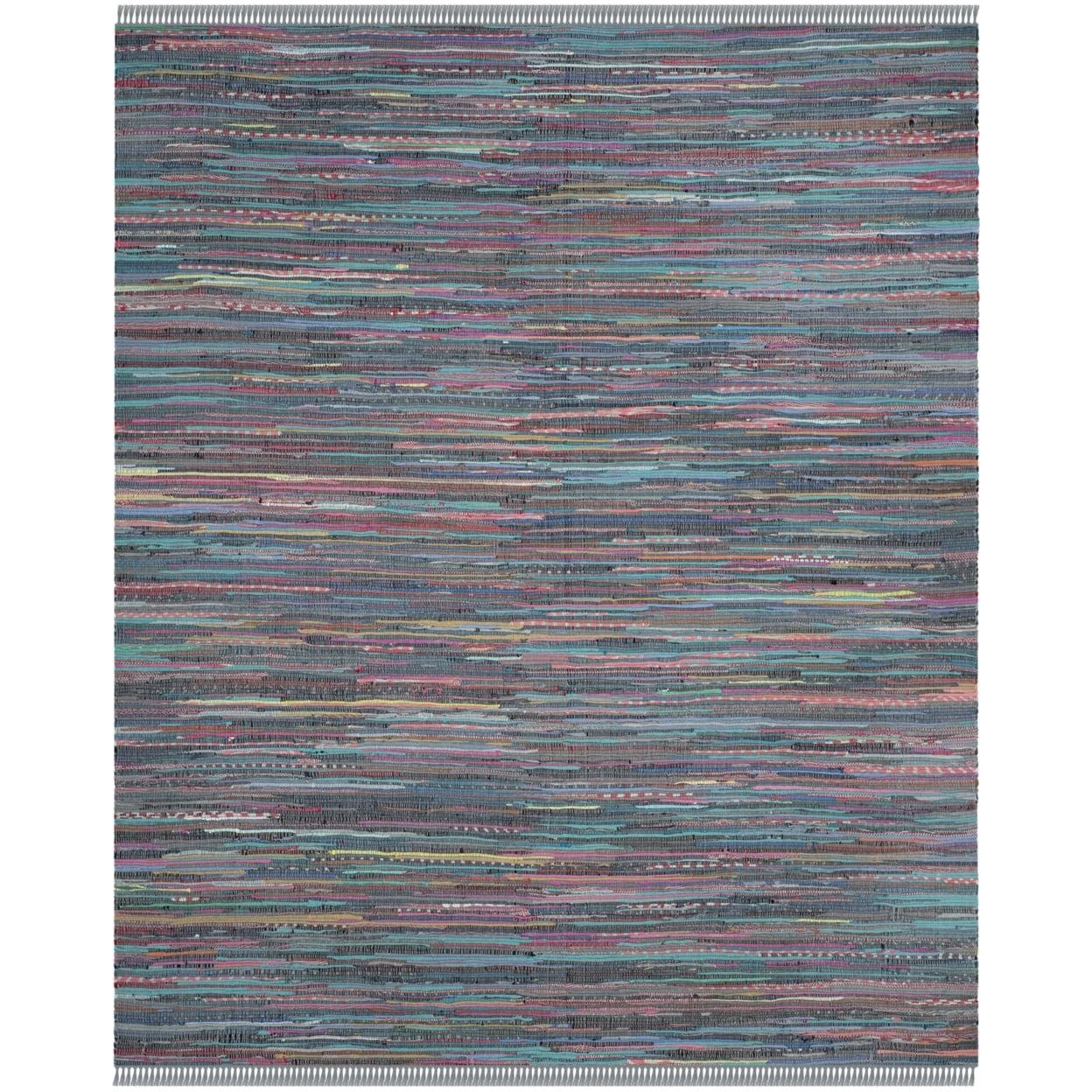 Rag Rug RAR121 Hand Woven Indoor Area Rug - 8'x10' - Aqua/Multi - Safavieh