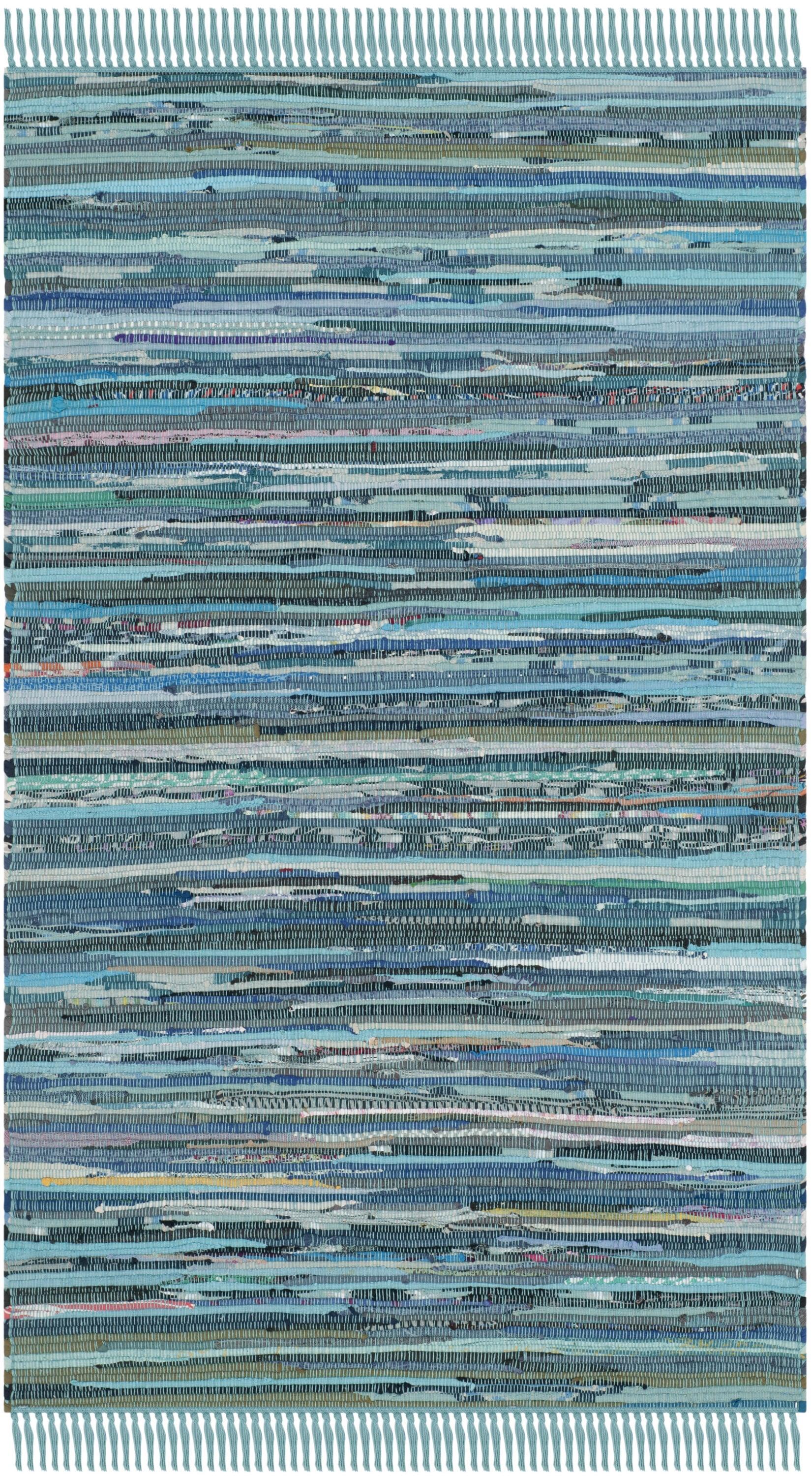 Rag Accent Rug RAR121 Hand Woven Accent Rug - Blue/Multi - 2'6"x4' - Safavieh.