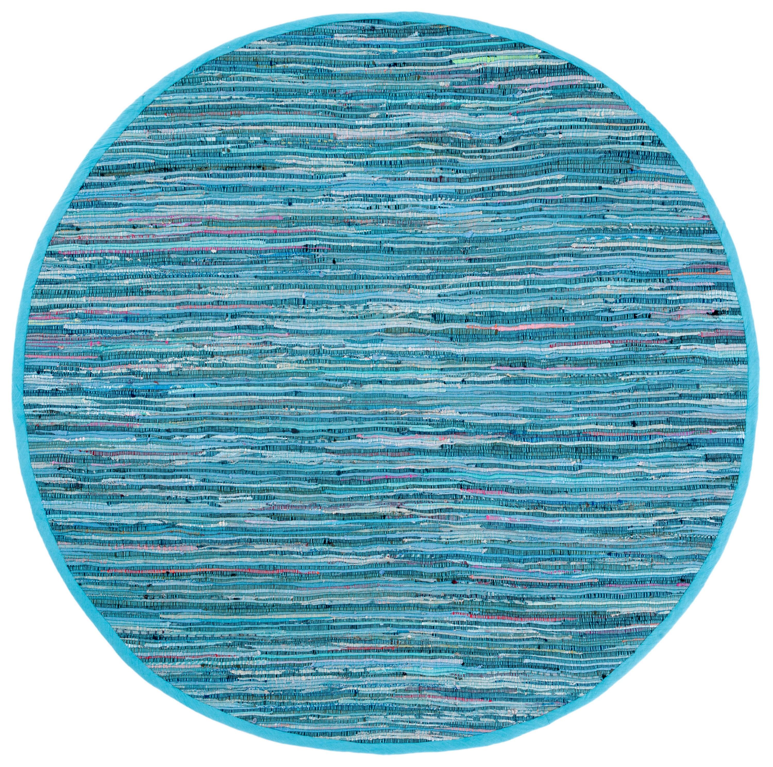 Hand-Woven Whimsical Charm Round Blue Cotton Rug - 4' Diameter