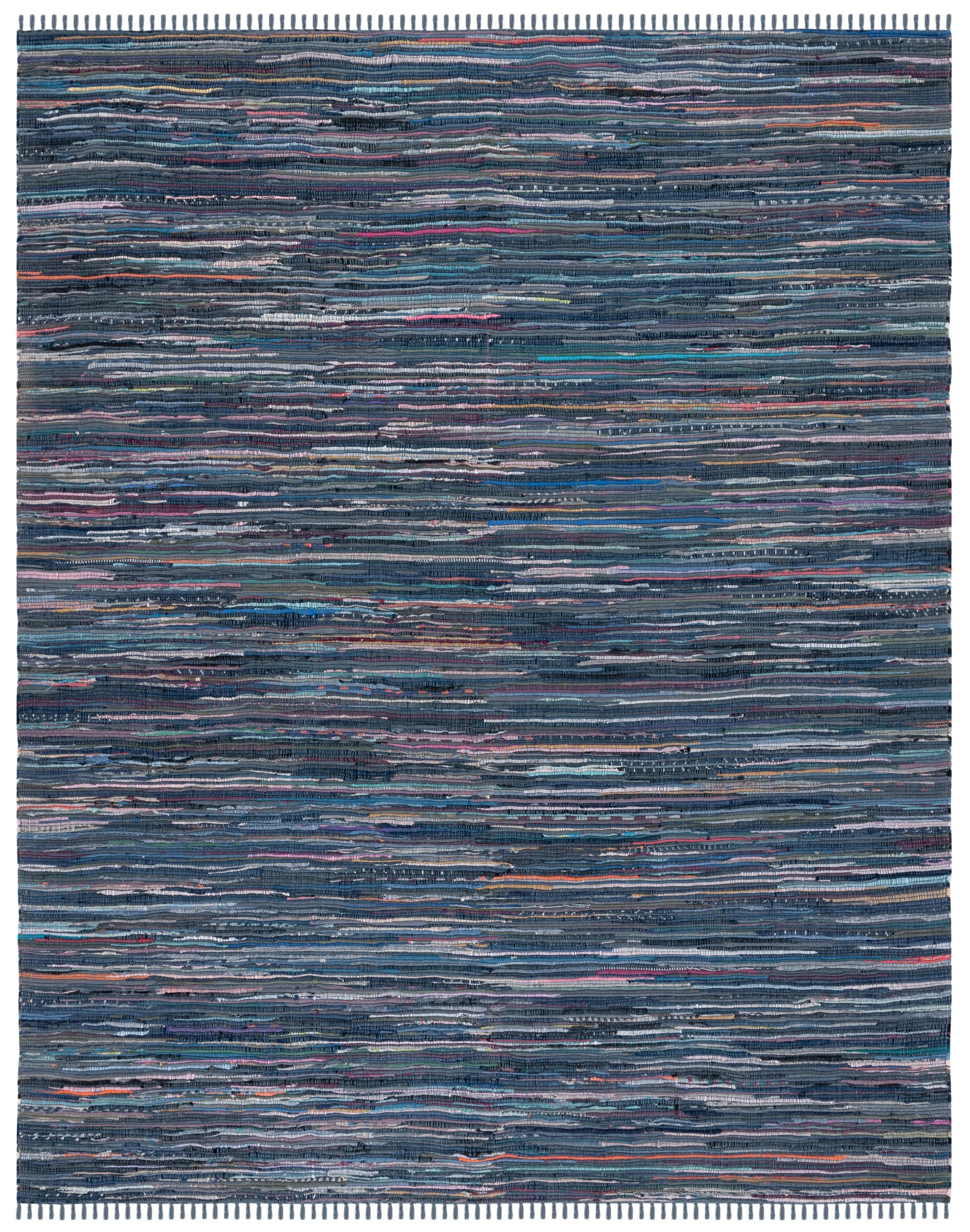 SAFAVIEH Rag Robynne Striped Cotton Area Rug, Ink/Multi, 10' x 14'