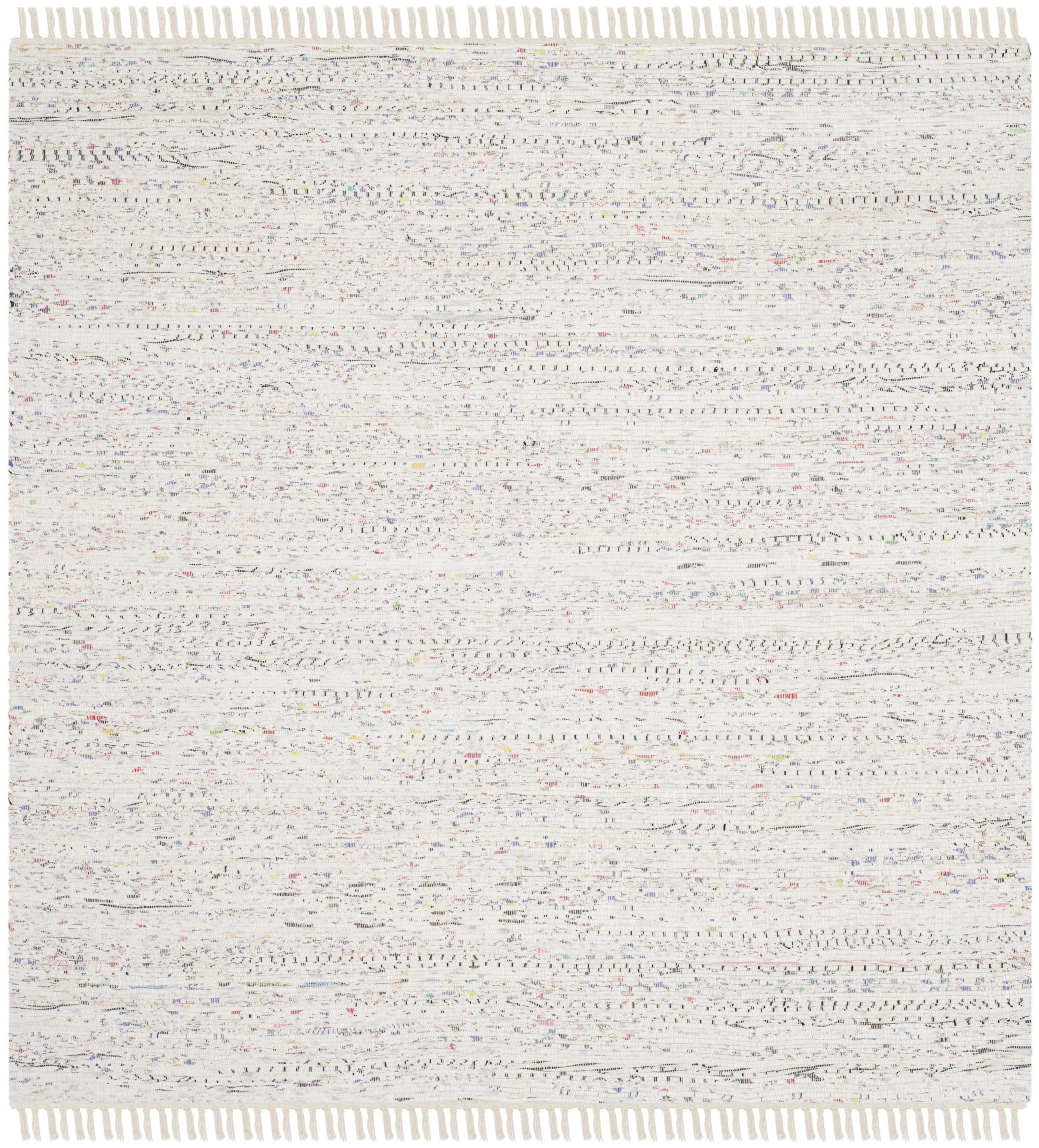 Ivory Multi-Color Handwoven Cotton 4' x 4' Square Area Rug