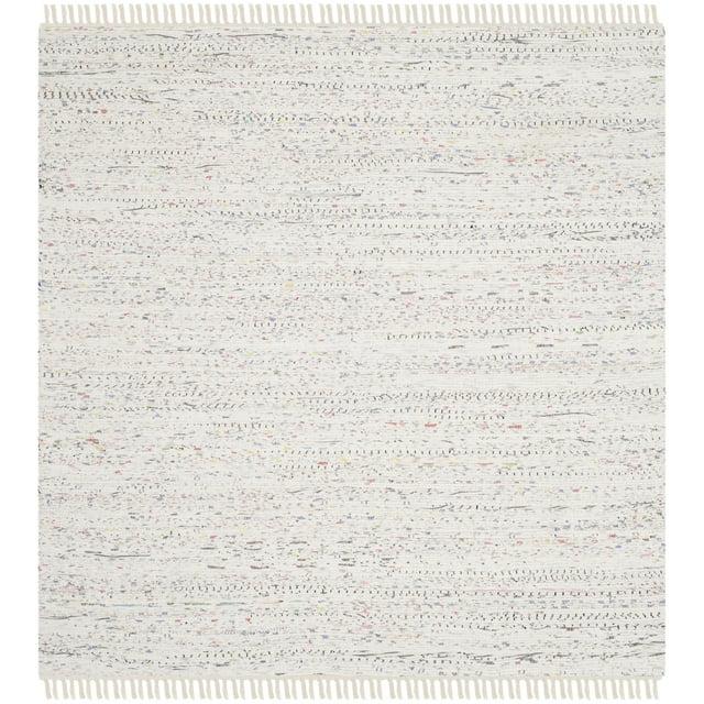 Rag Rug RAR121 Hand Woven Indoor Area Rug - 7'x7' - Ivory/Multi - Safavieh