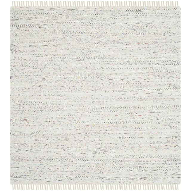Rag Rug RAR121 Hand Woven Indoor Area Rug - 8'x8' - Ivory/Multi - Safavieh