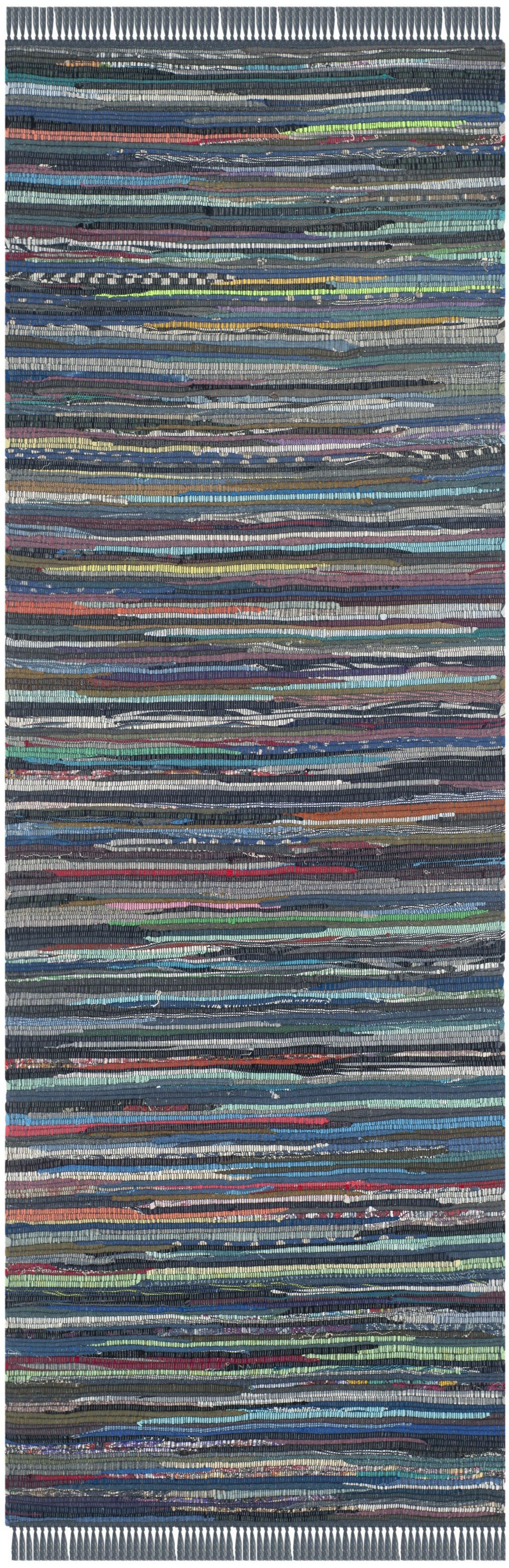 Rag Rug RAR121 Hand Woven Indoor Runner Rug - Ink/Multi - 2'3"x7' - Safavieh.