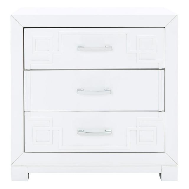 Raina 3 Drawer Greek Key Nightstand - FOX6278 - White/Silver - Safavieh Couture